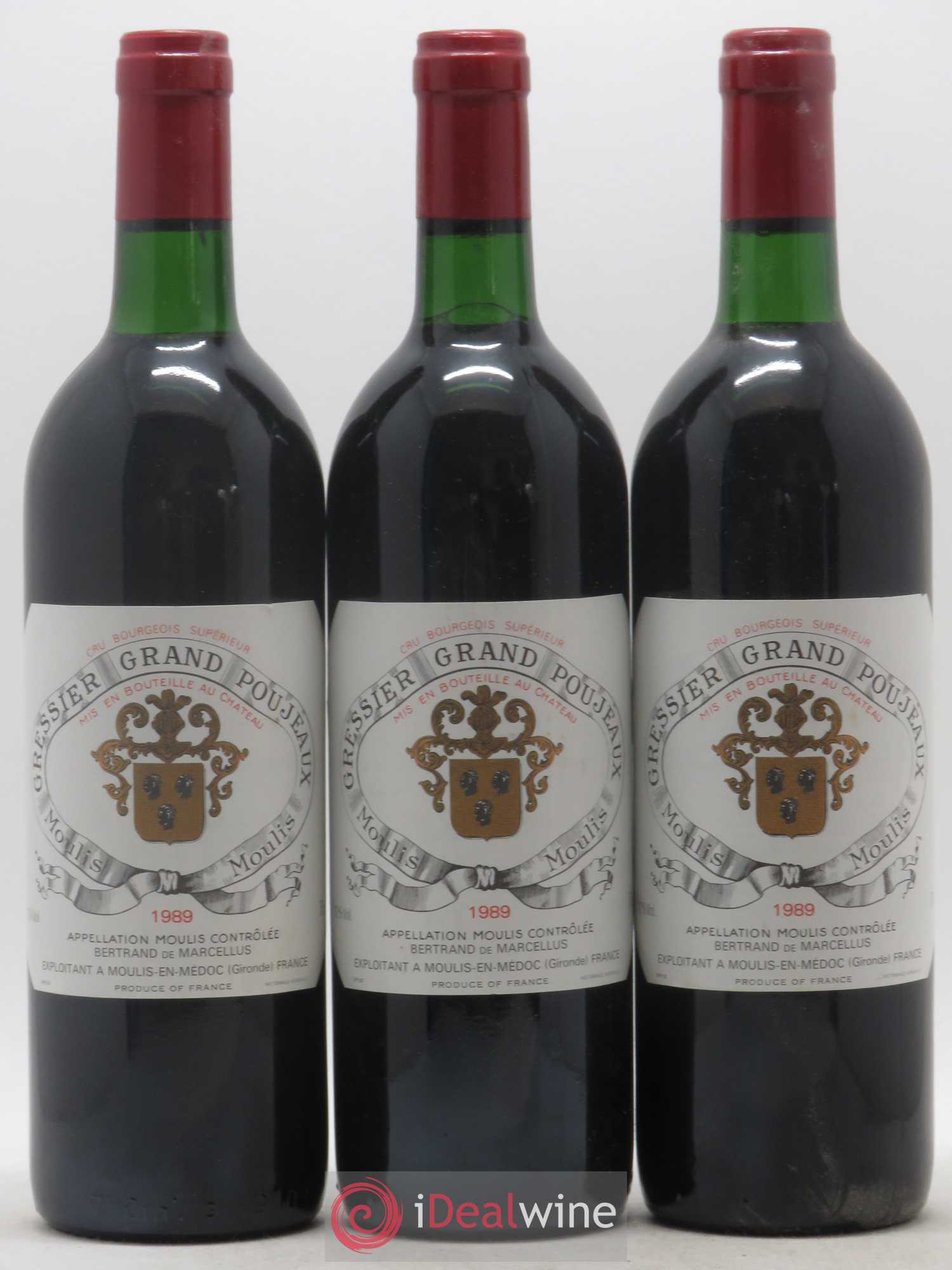 Château Gressier Grand Poujeaux Cru Bourgeois 1989 - Lotto di 3 bottiglie - 0