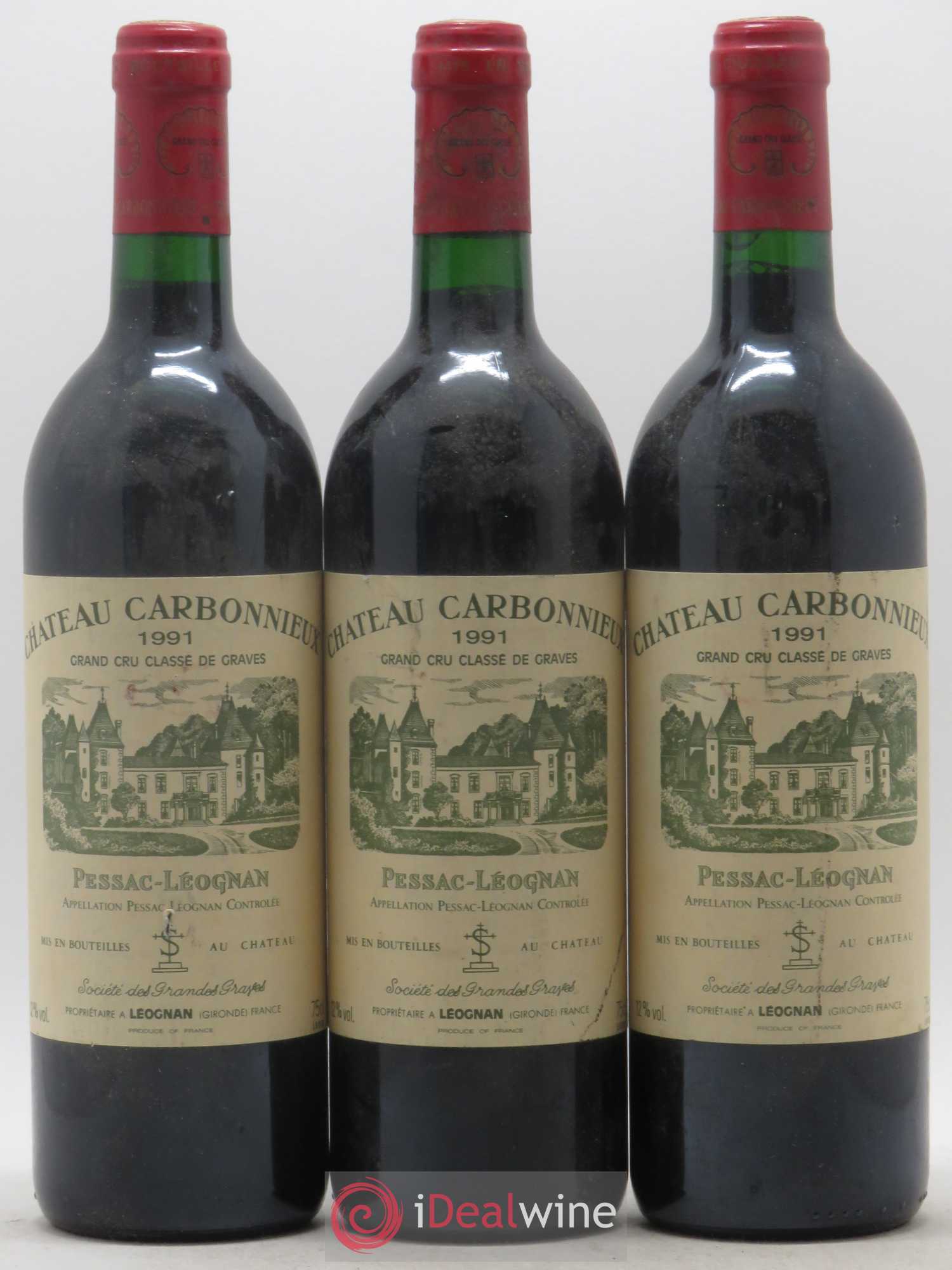 Château Carbonnieux Cru Classé de Graves 1991 - Lot de 3 bouteilles - 0