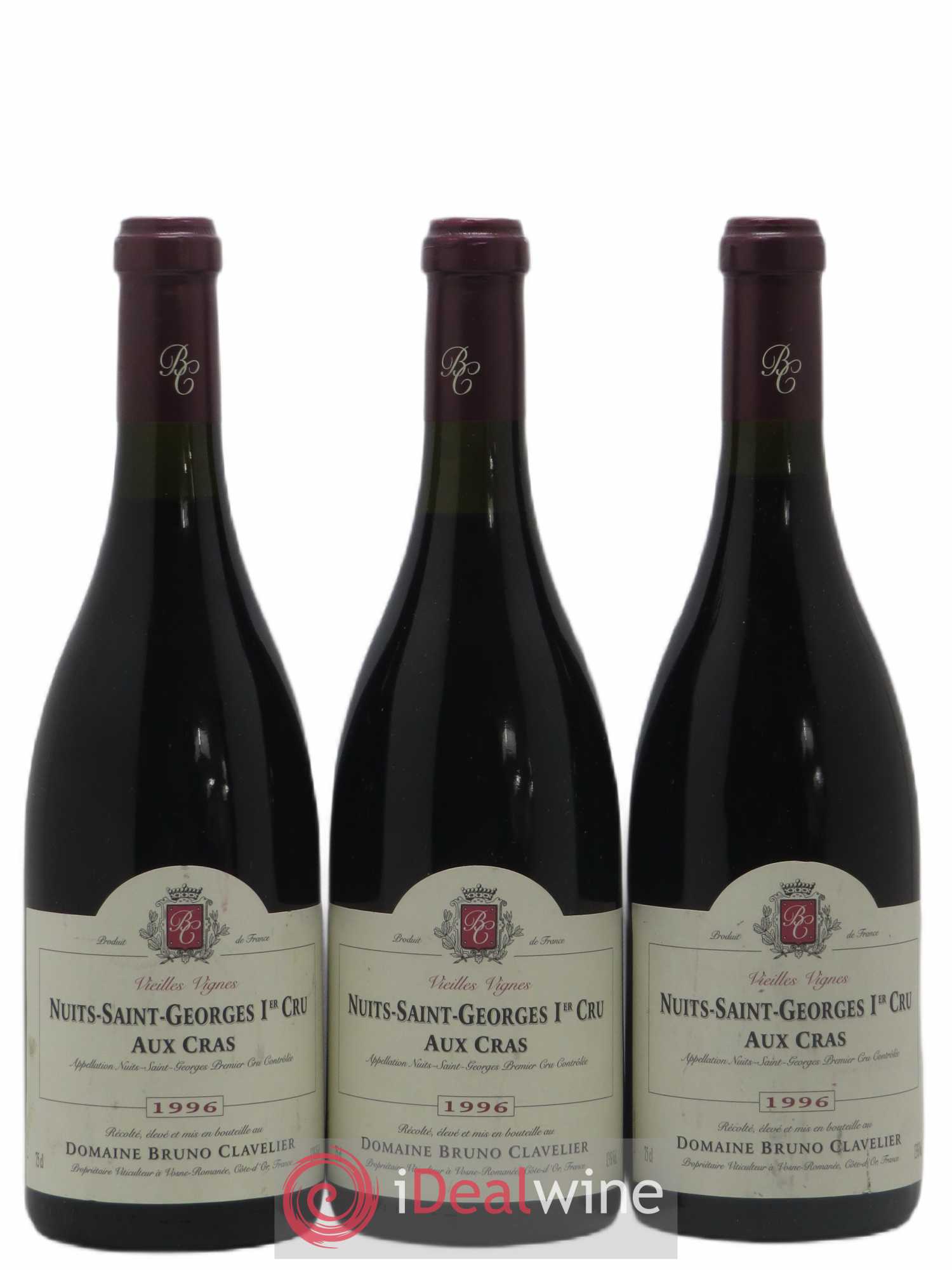 Nuits-Saint-Georges 1er Cru Aux Cras Vieilles Vignes Bruno Clavelier 1996 - Lot de 3 bouteilles - 0