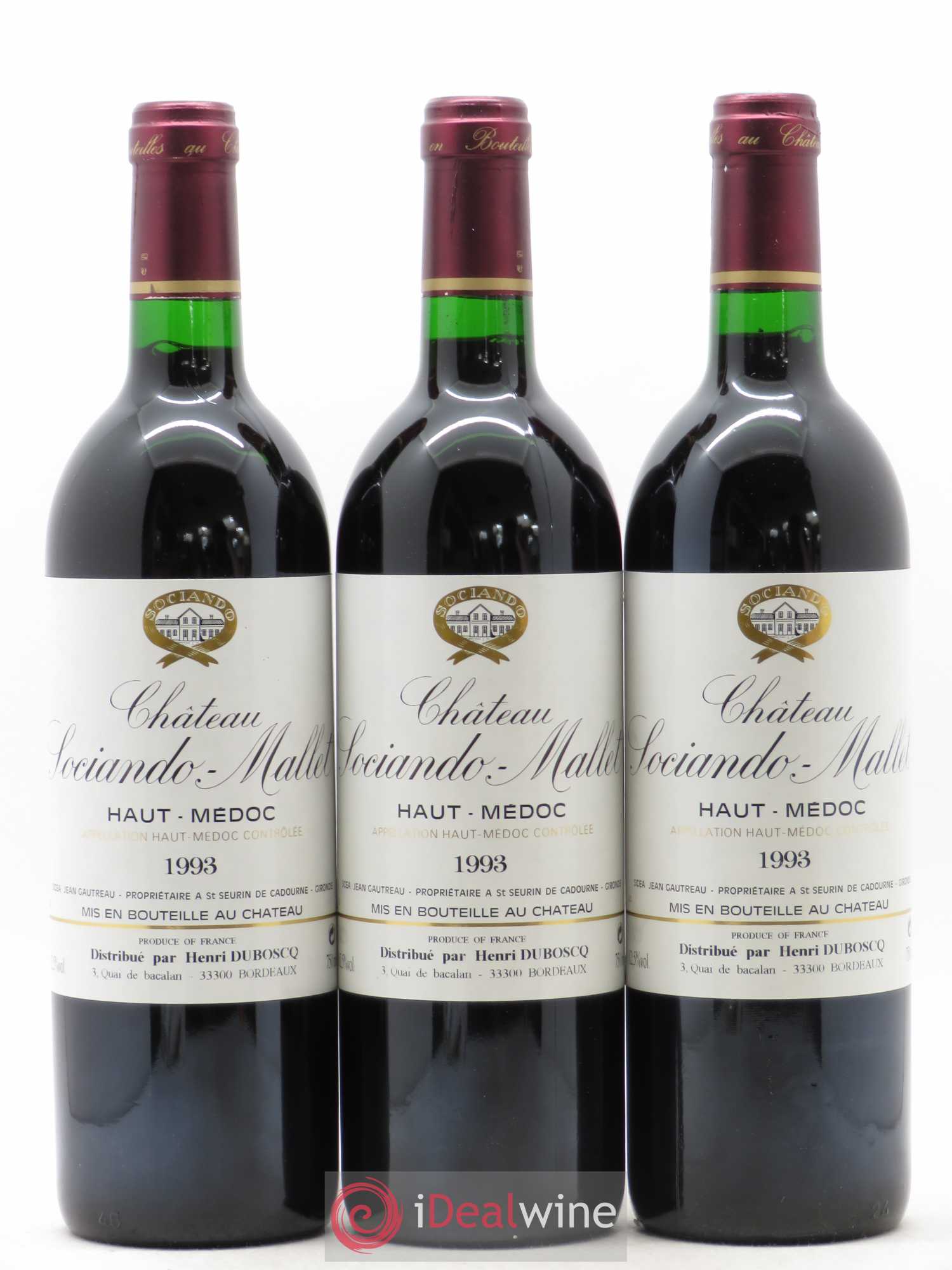 Château Sociando Mallet 1993 - Lot de 3 bouteilles - 0