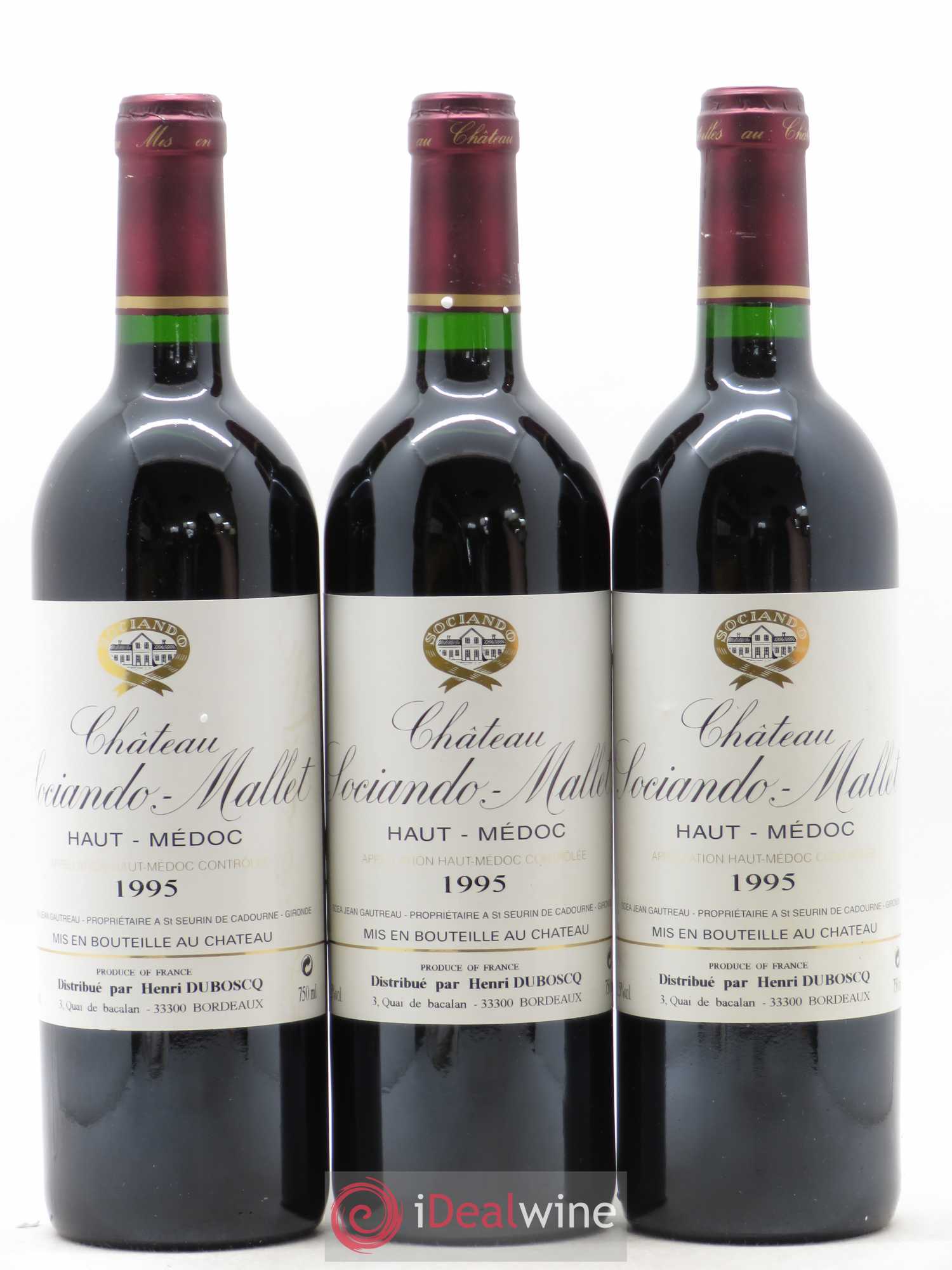 Château Sociando Mallet 1995 - Lot de 3 bouteilles - 0