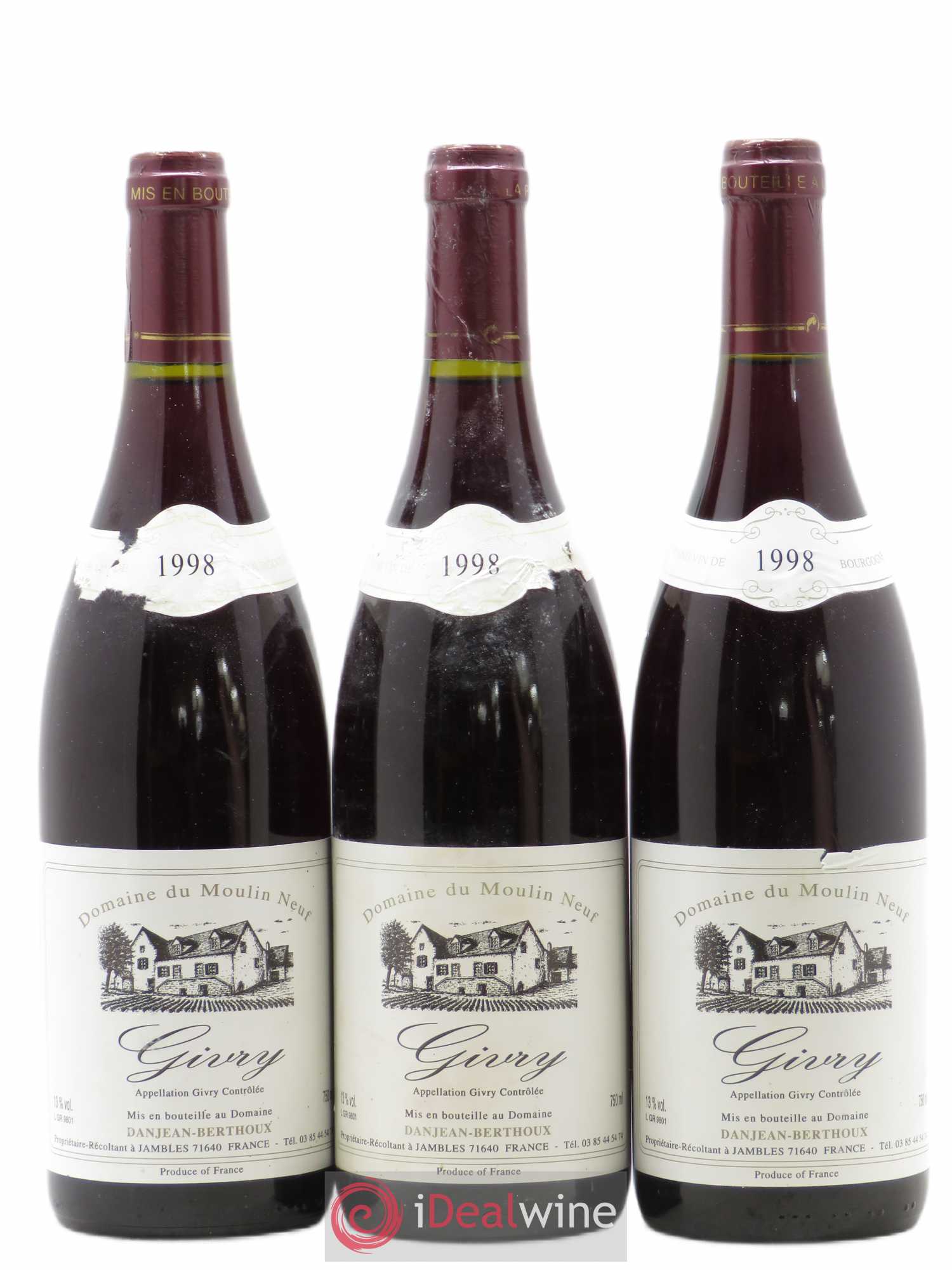 Givry Domaine du Moulin Neuf Danjean-Berthoux 1998 - Posten von 3 Flaschen - 0
