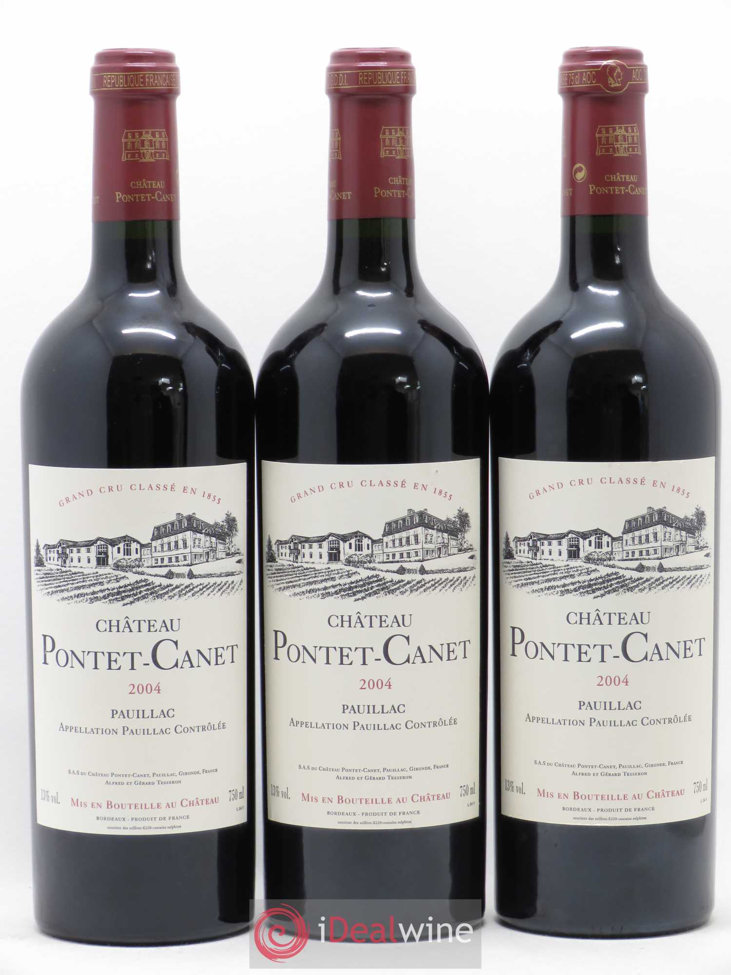 Château Pontet Canet 5ème Grand Cru Classé 2004 - Lot de 3 bouteilles - 0