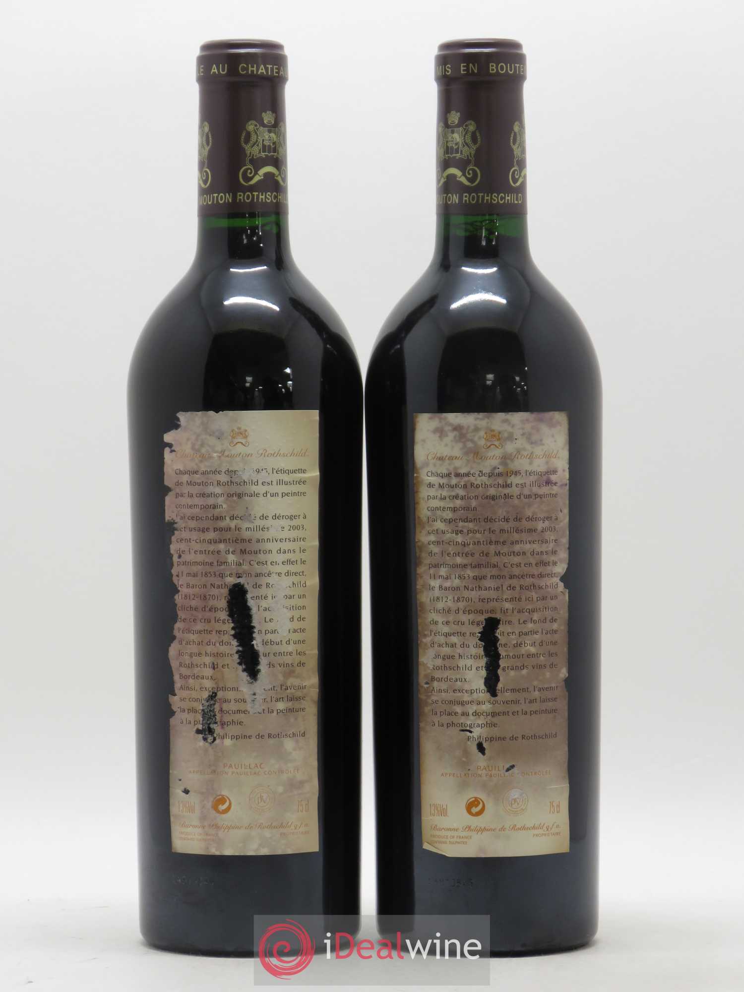Château Mouton Rothschild 1er Grand Cru Classé 2003 - Lot de 2 bouteilles - 1