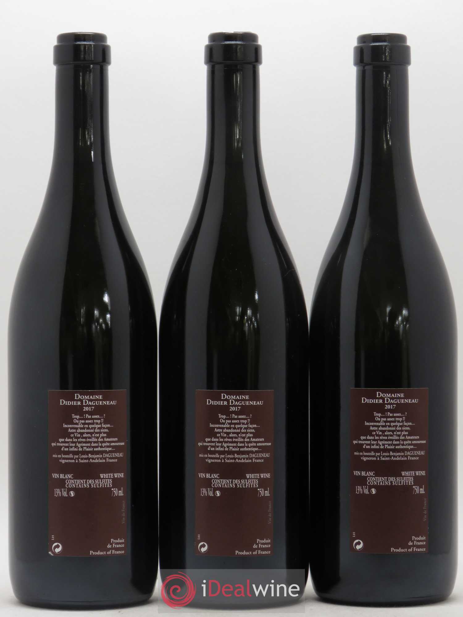 Vin de France (anciennement Pouilly-Fumé) Pur Sang Dagueneau (Domaine Didier - Louis-Benjamin) 2017 - Lot de 3 bouteilles - 1