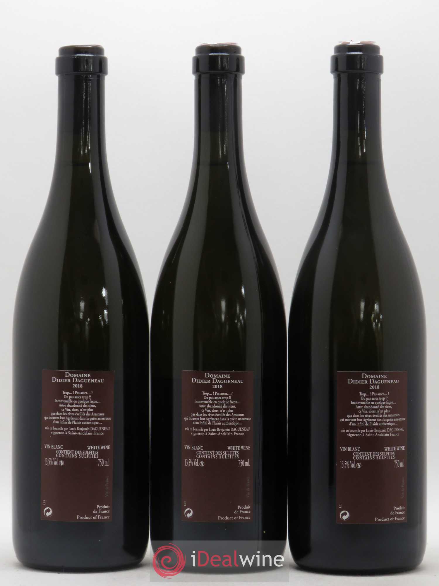 Vin de France (anciennement Pouilly-Fumé) Pur Sang Dagueneau (Domaine Didier - Louis-Benjamin) 2018 - Lot de 3 bouteilles - 1