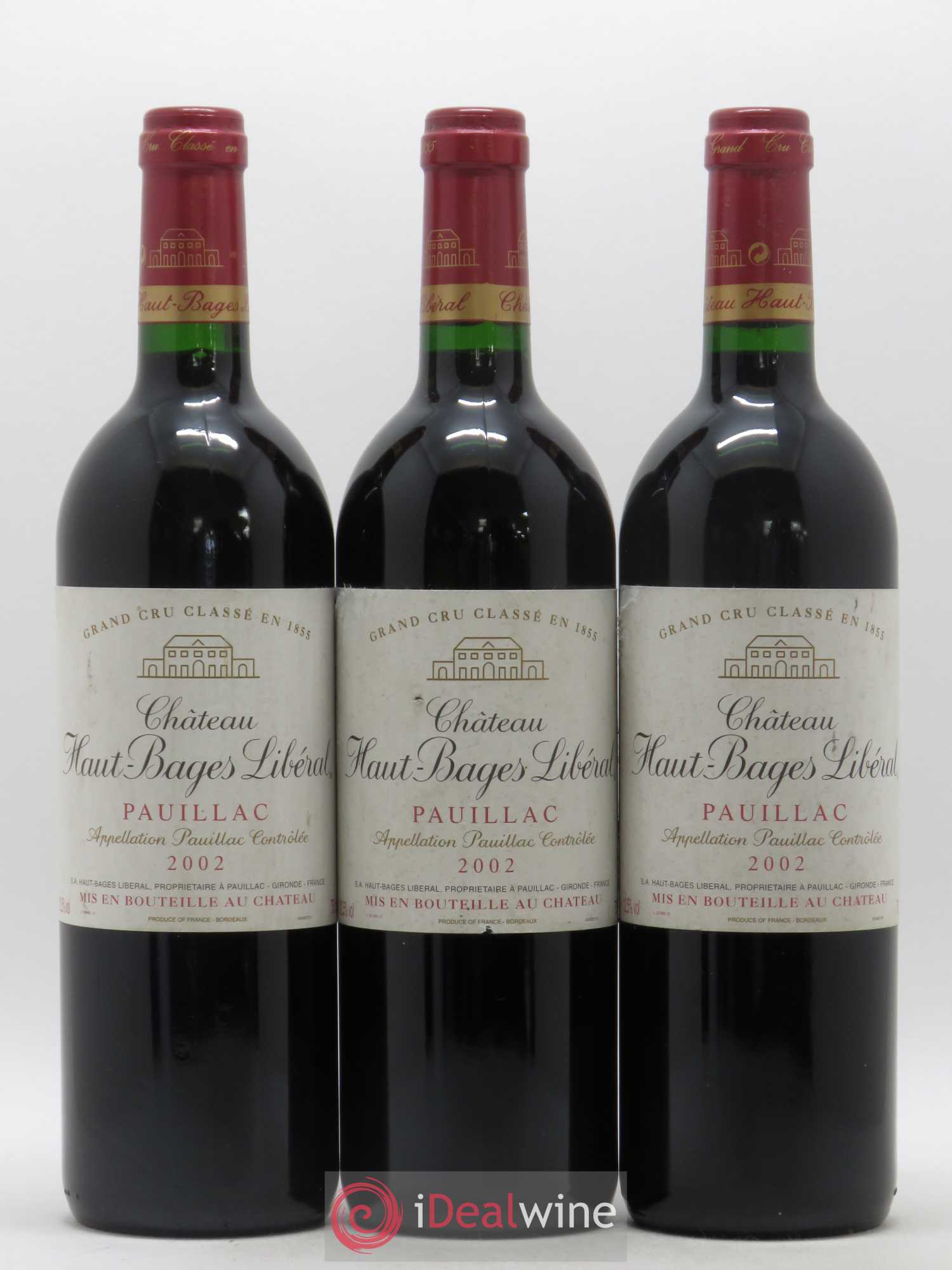 Château Haut Bages Libéral 5ème Grand Cru Classé 2002 - Lot de 3 bouteilles - 0