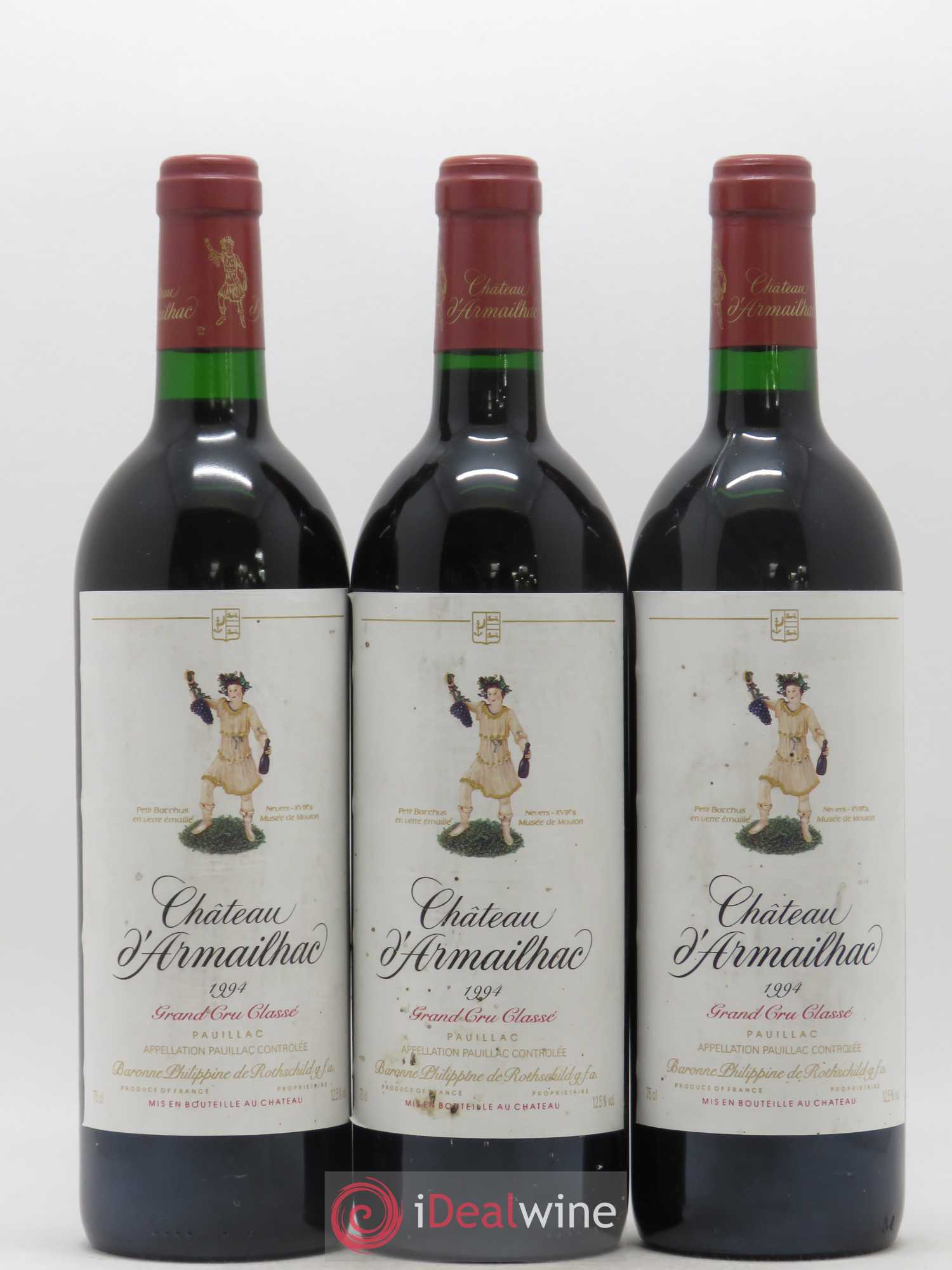 Château d' Armailhac - Mouton Baron(ne) Philippe 5ème Grand Cru Classé 1994 - Lot de 3 bouteilles - 0