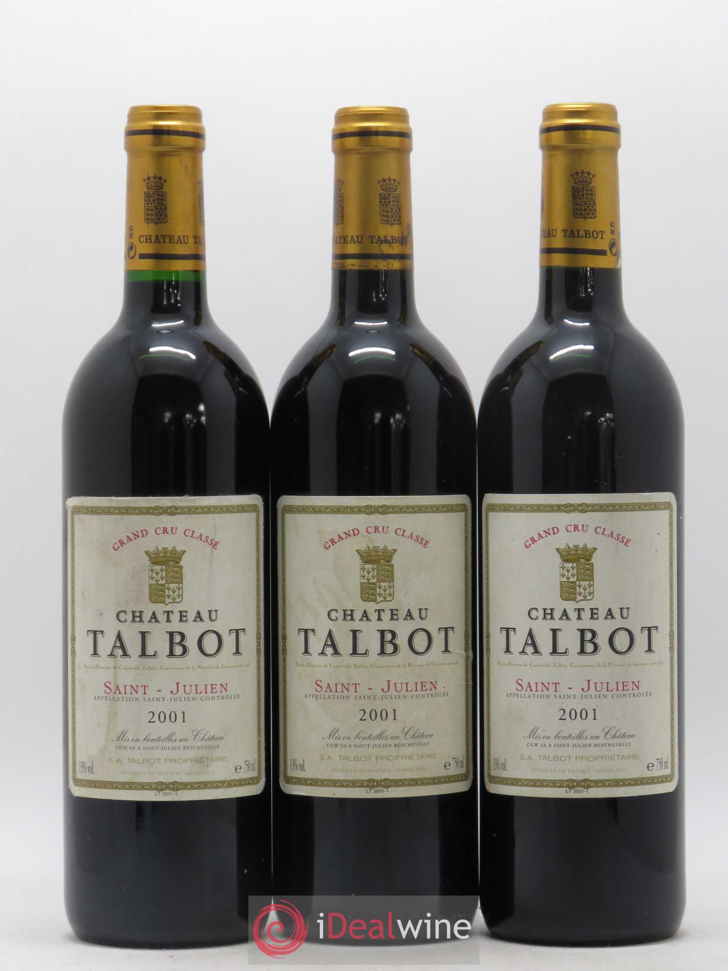 Château Talbot 4ème Grand Cru Classé 2001 - Lot de 3 bouteilles - 0