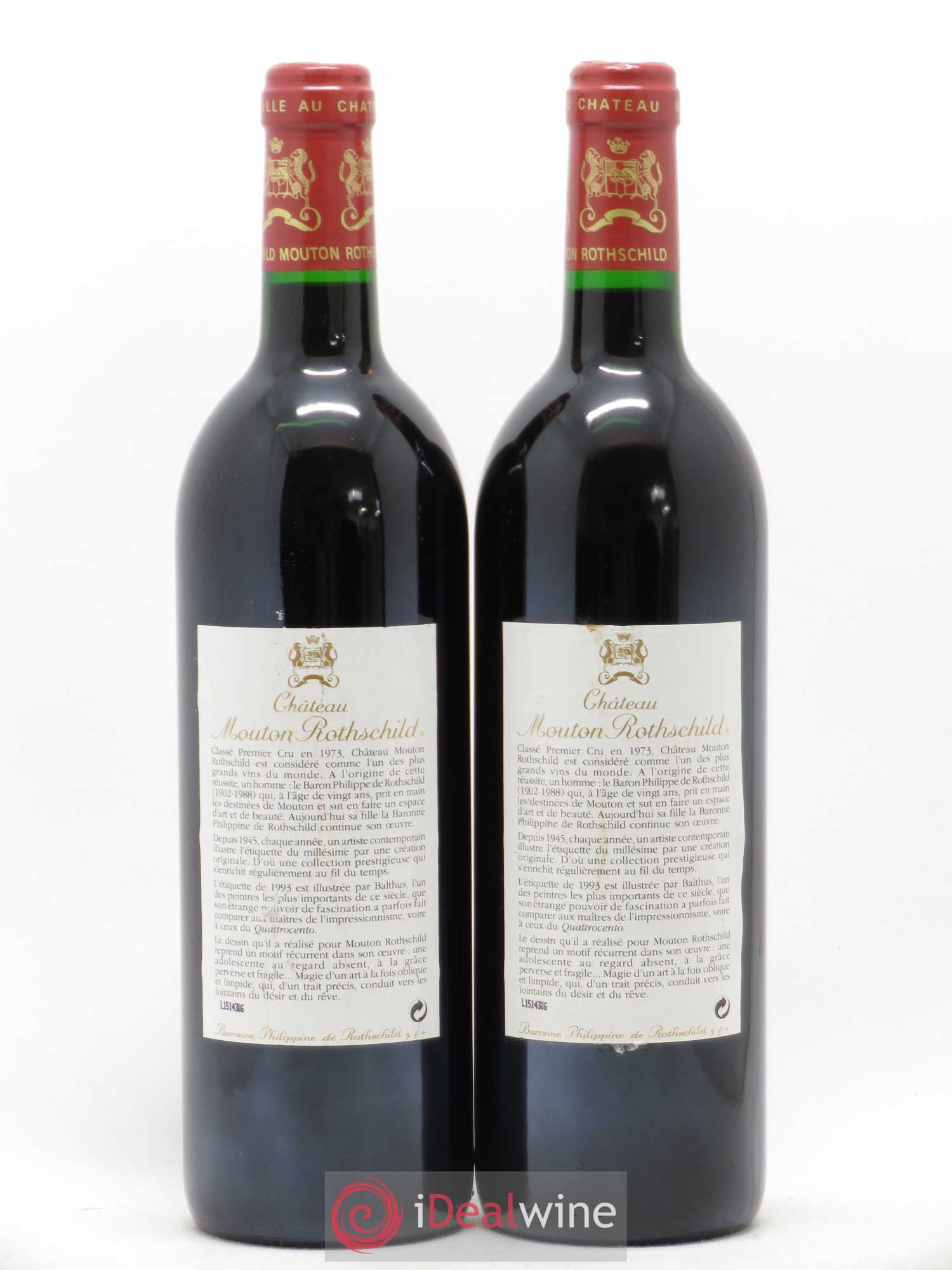 Château Mouton Rothschild 1er Grand Cru Classé 1993 - Lot de 2 bouteilles - 1
