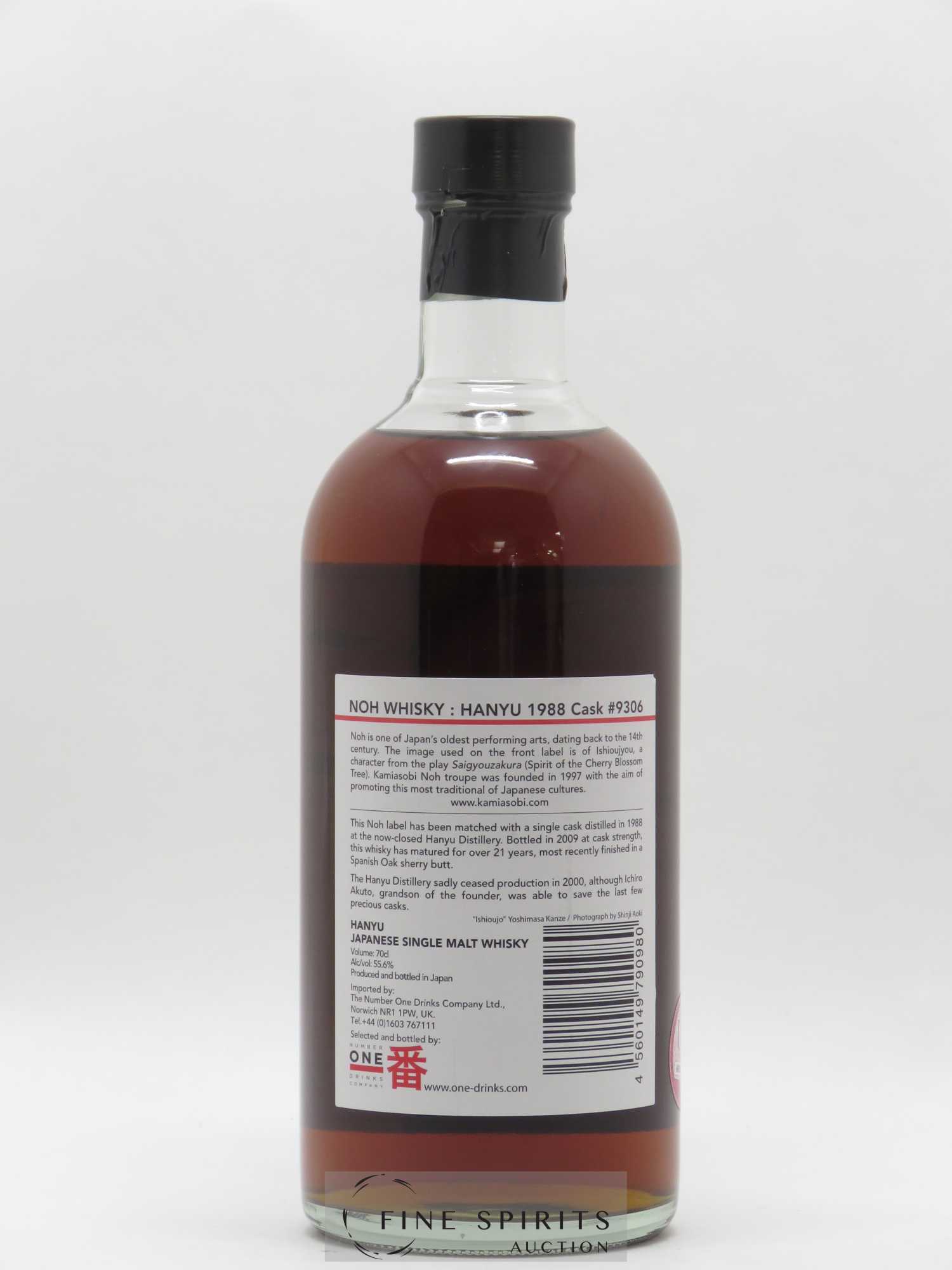Hanyu 21 years 1988 Number One Drinks Single Cask n°9306 - One of 625 - bottled 2009 Noh Label - Lot de 1 bouteille - 1