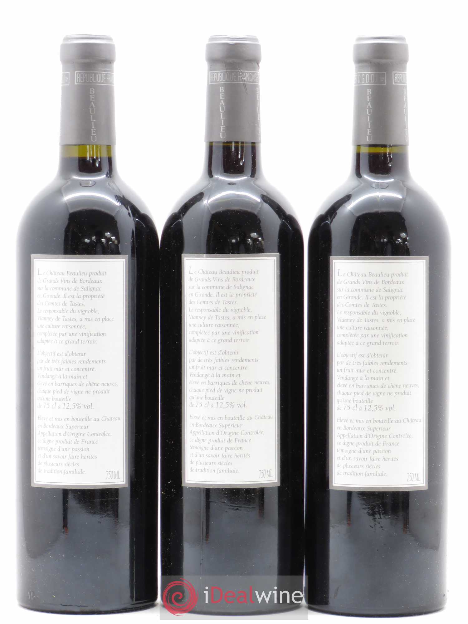 Bordeaux Supérieur Château Beaulieu Comtes de Tastes 2001 - Lot de 3 bouteilles - 1