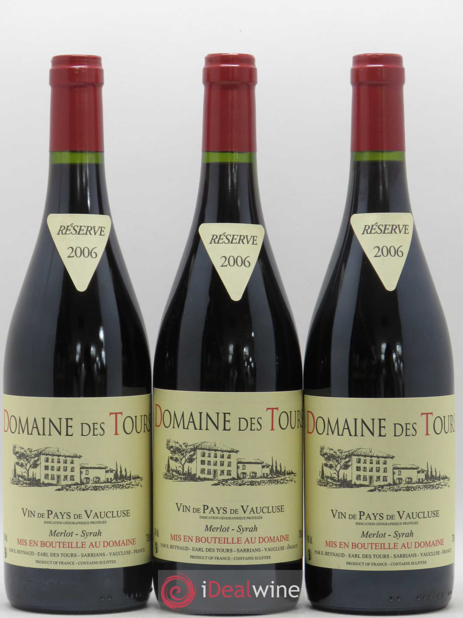 Vaucluse Domaine des Tours Merlot-Syrah Emmanuel Reynaud 2006 - Lot de 3 bouteilles - 0