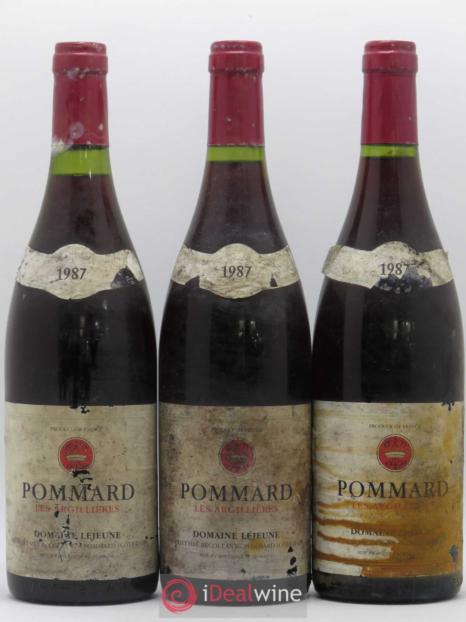 Pommard Les Argillières Domaine Lejeune 1987 - Lot de 3 bouteilles - 0