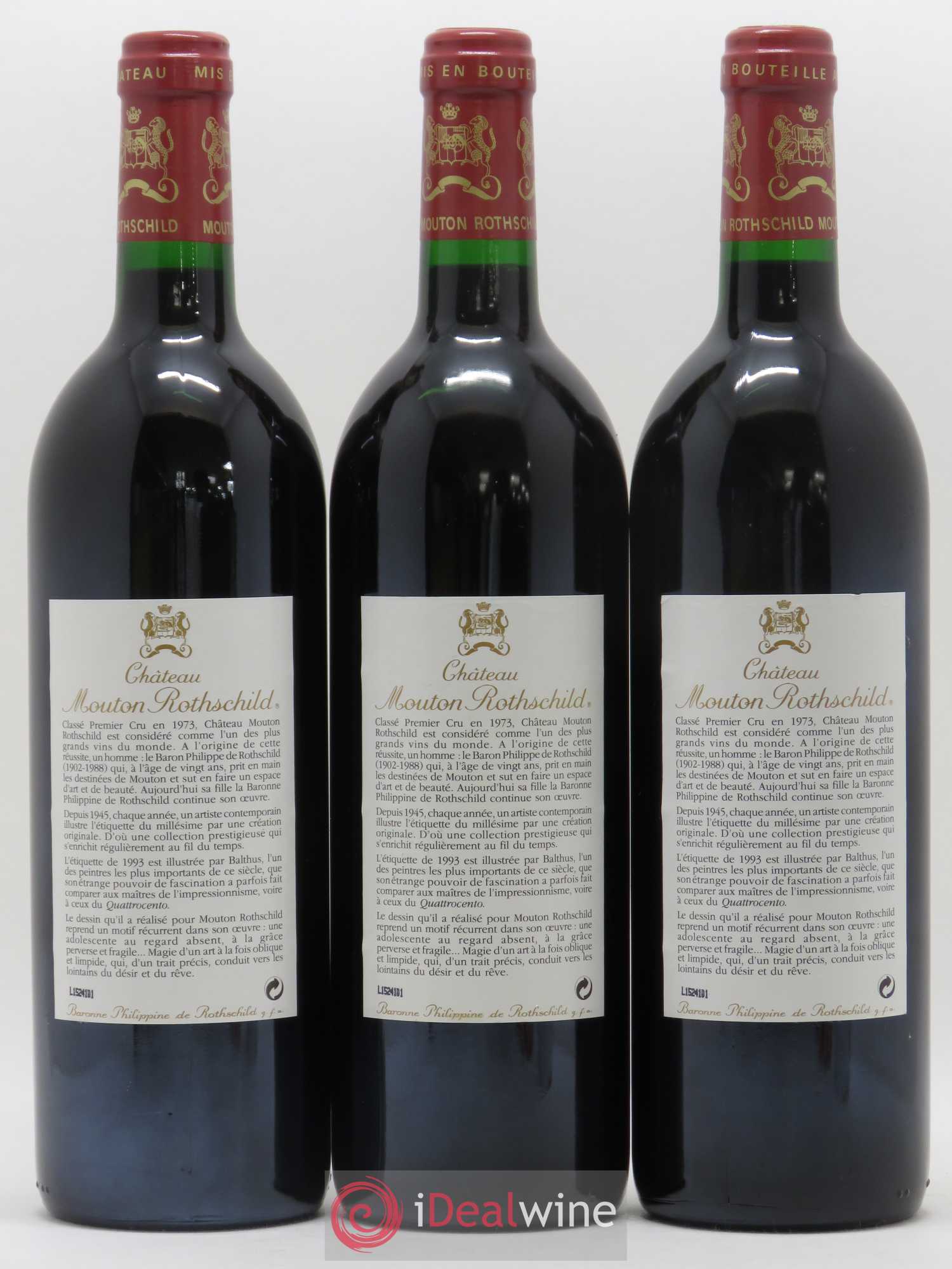 Château Mouton Rothschild 1er Grand Cru Classé 1993 - Lot de 3 bouteilles - 1