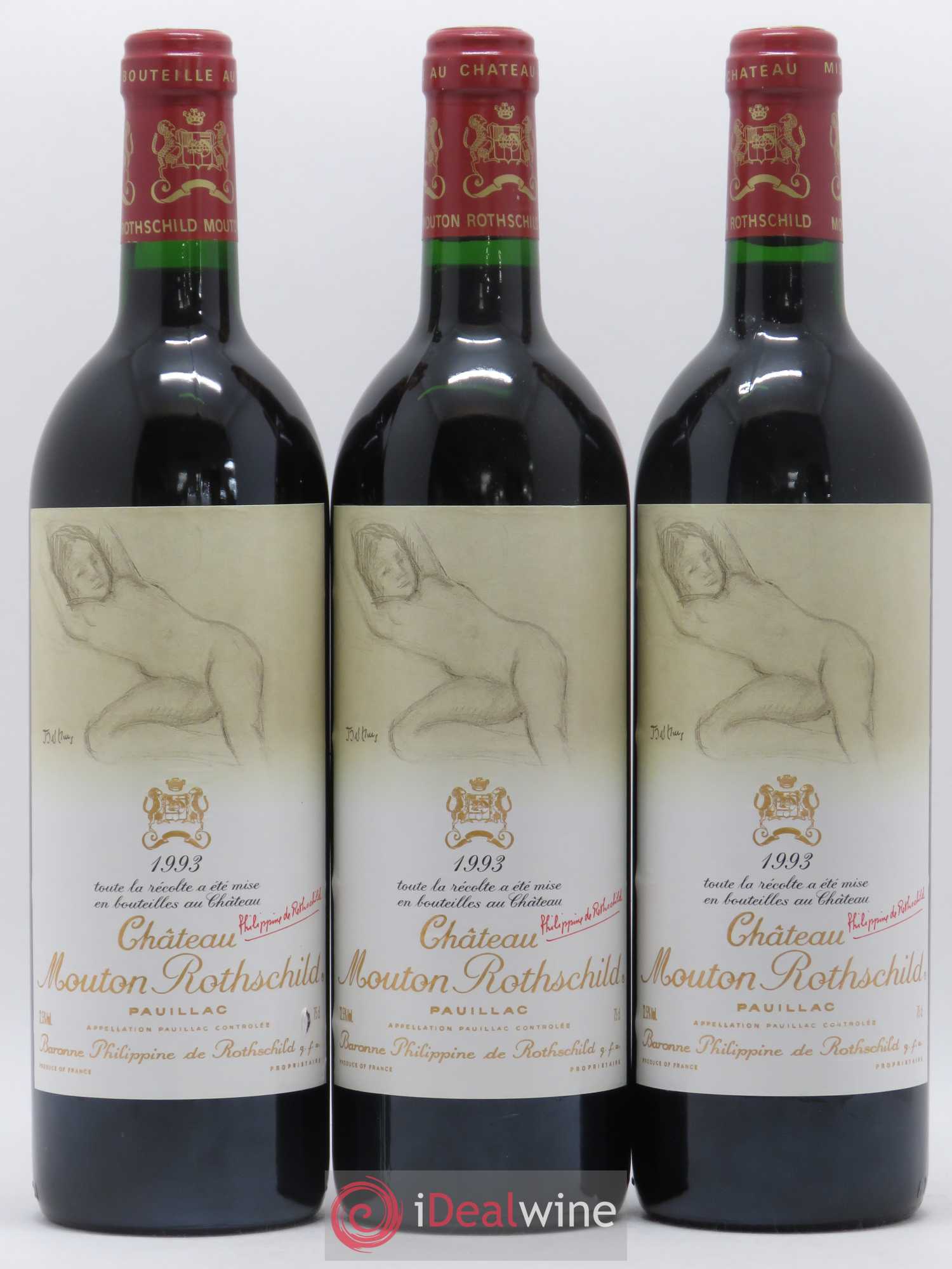 Château Mouton Rothschild 1er Grand Cru Classé 1993 - Lot de 3 bouteilles - 0