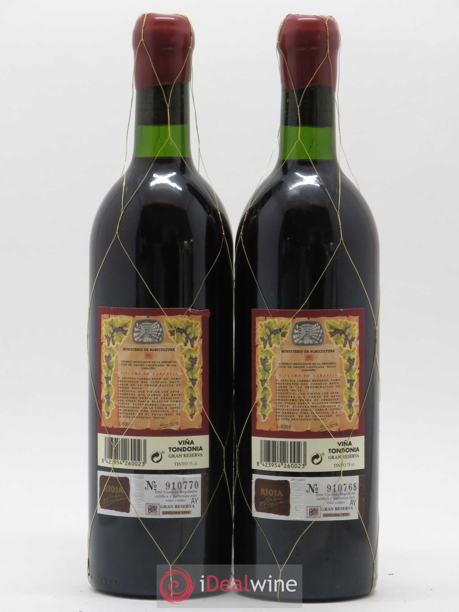 Rioja Gran Reserva Vina Tondonia R. Lopez de Heredia 1995 - Lot de 2 bouteilles - 1