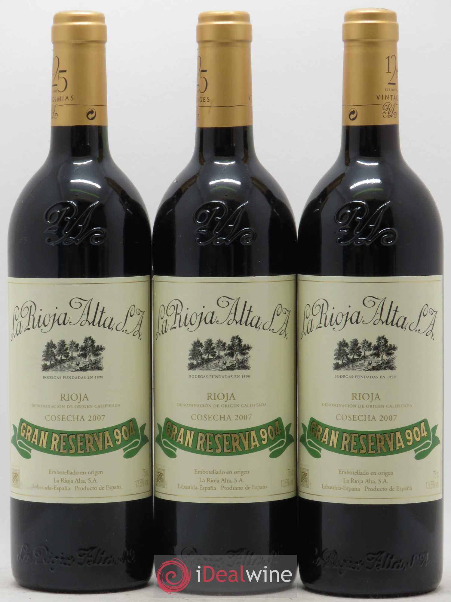 Rioja DOCa Gran Reserva 904 La Rioja Alta 2007 - Lot of 3 bottles - 0