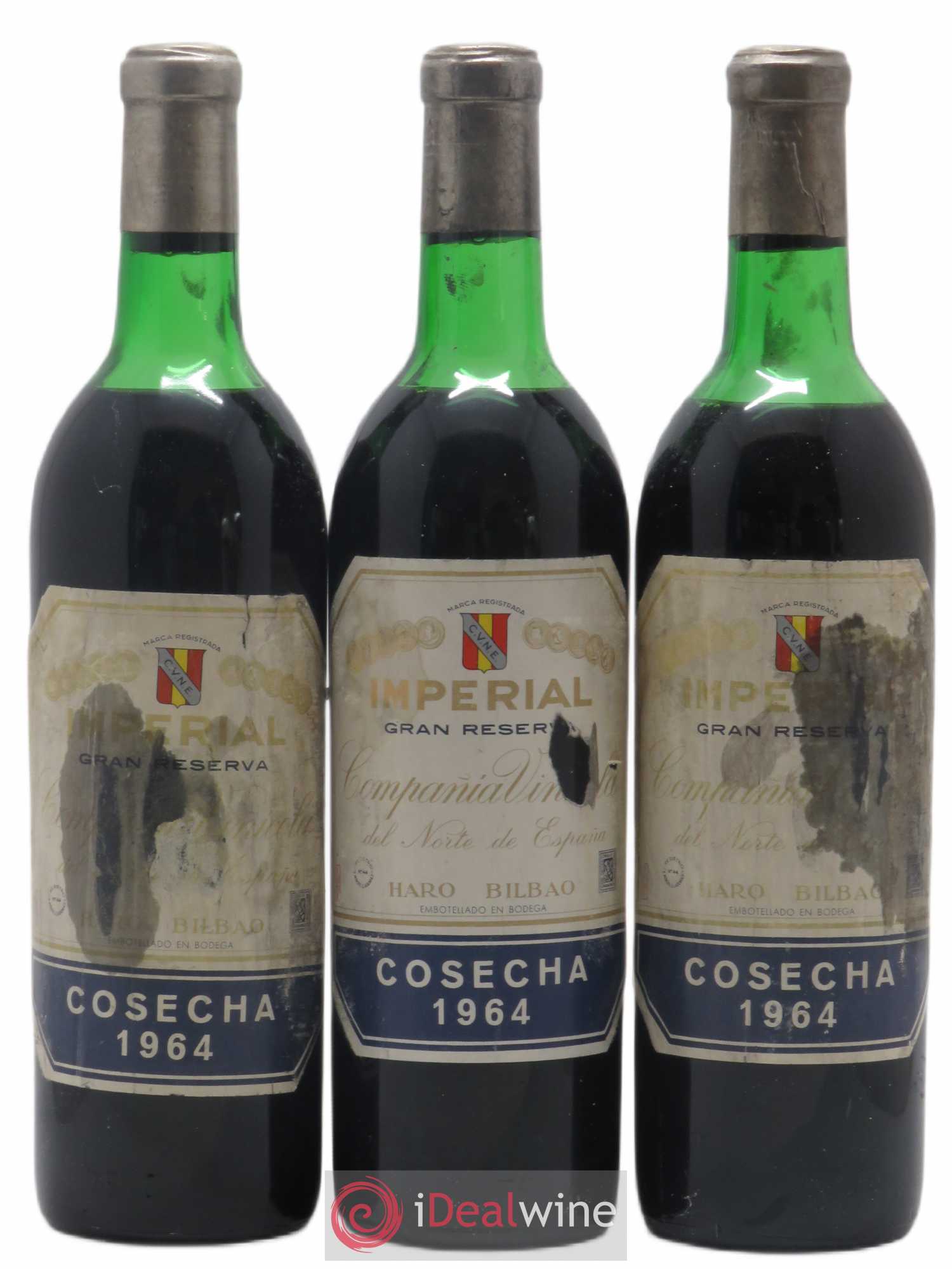 Rioja DOCG Imperial Gran Reserva Compania Vinicola del Norte de Espana 1964 - Lot de 3 bouteilles - 0