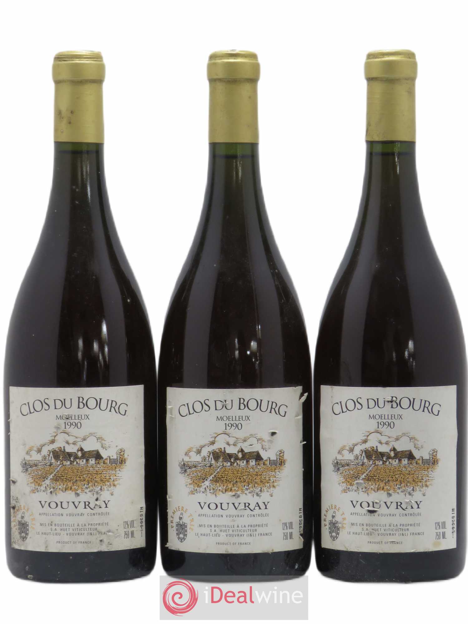 Vouvray Clos du Bourg Moelleux 1ère trie Domaine Huet 1990 - Lotto di 3 bottiglie - 0