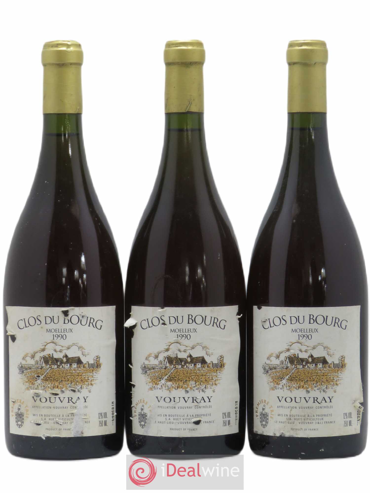 Vouvray Clos du Bourg Moelleux 1ère trie Domaine Huet 1990 - Lotto di 3 bottiglie - 0