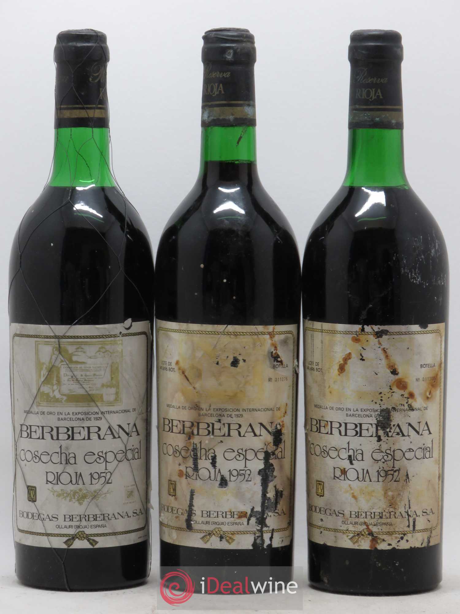 Rioja DOCA Cosecha Especial Berberana 1952 - Lotto di 3 bottiglie - 0