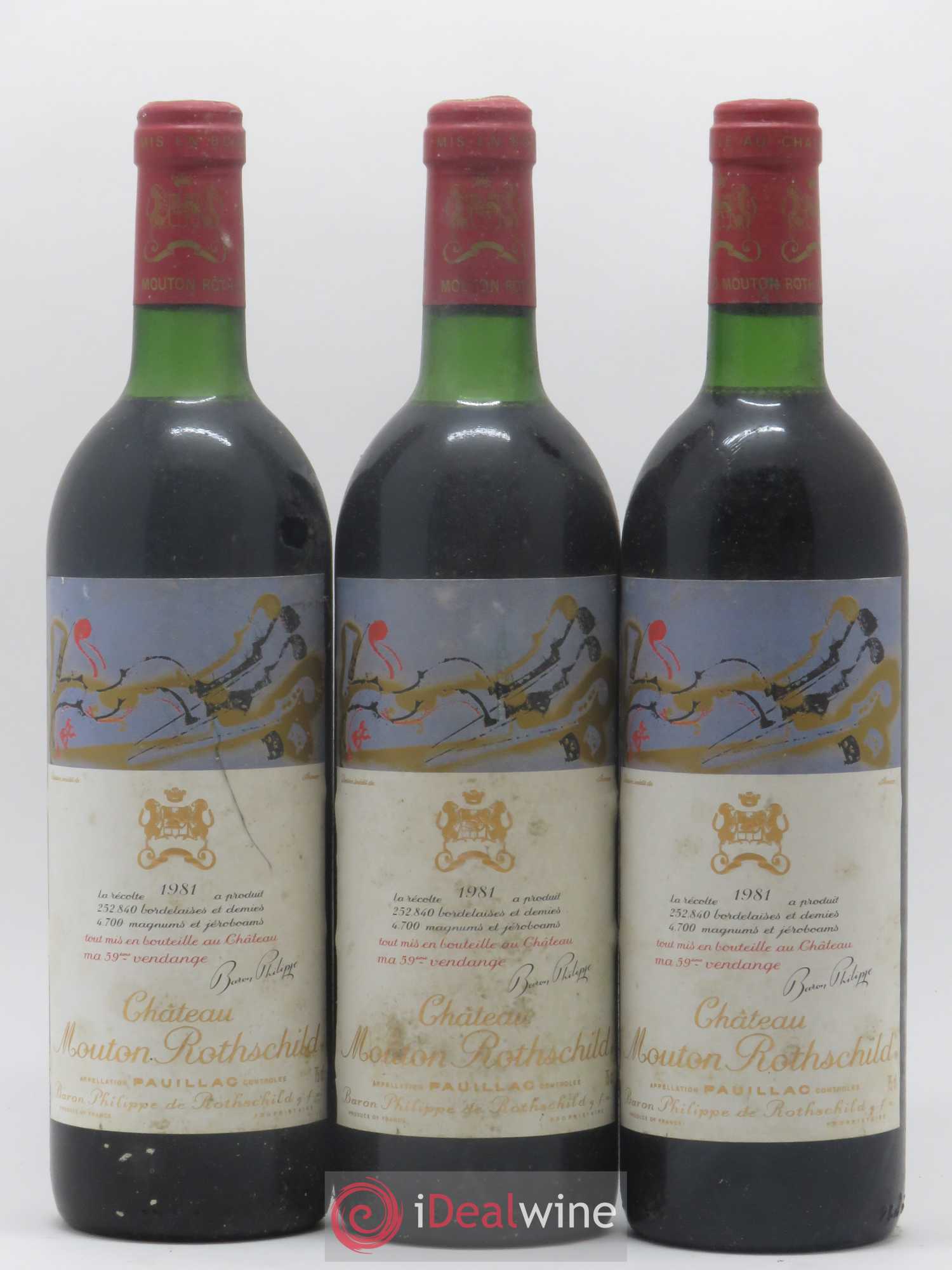 Château Mouton Rothschild 1er Grand Cru Classé 1981 - Lot de 3 bouteilles - 0