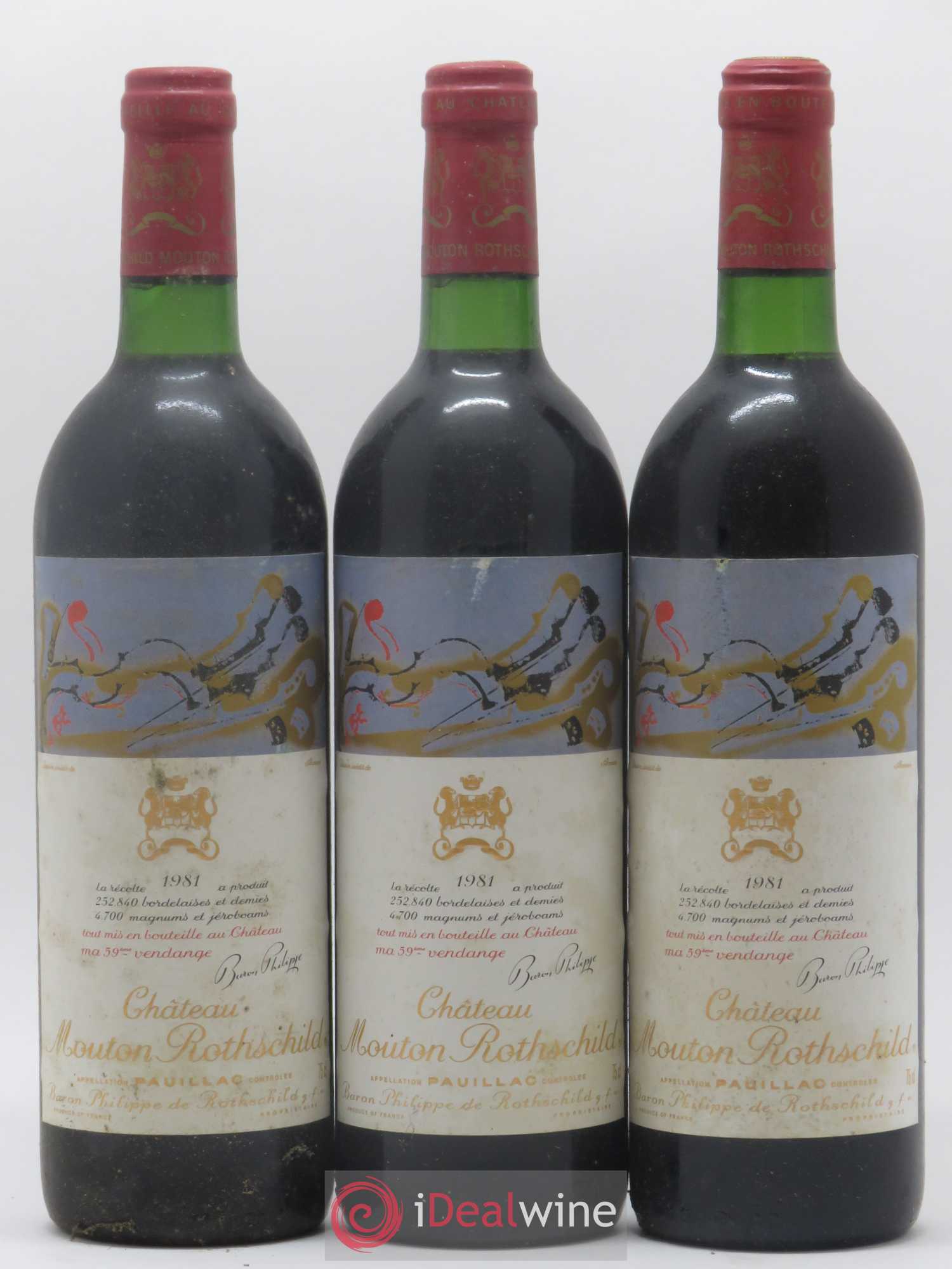 Château Mouton Rothschild 1er Grand Cru Classé 1981 - Lot de 3 bouteilles - 0