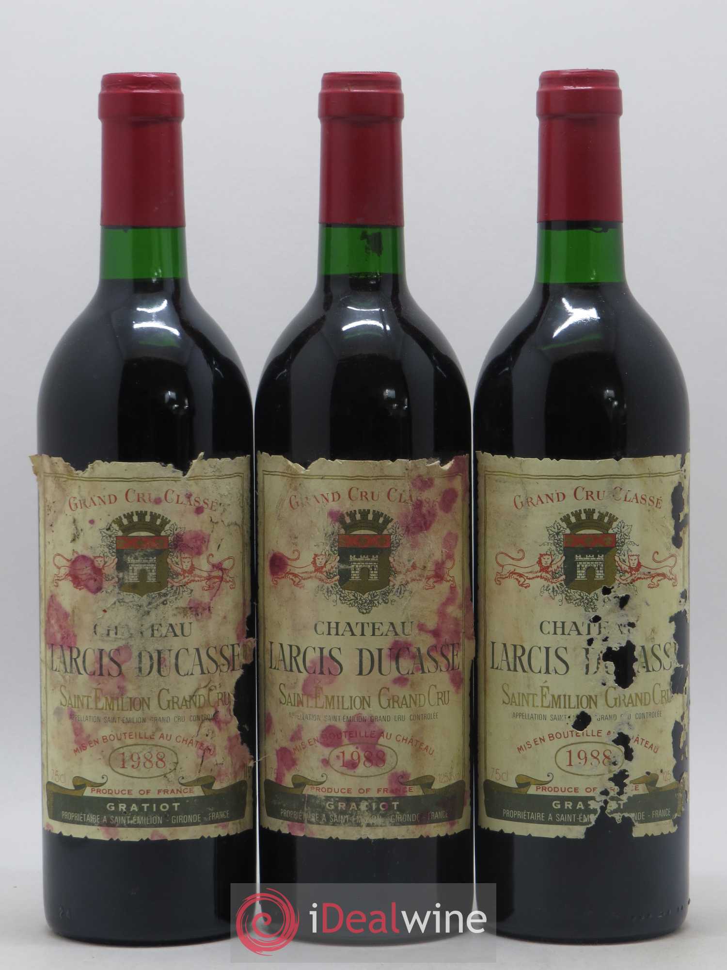 Château Larcis Ducasse 1er Grand Cru Classé B 1988 - Lot de 3 bouteilles - 0