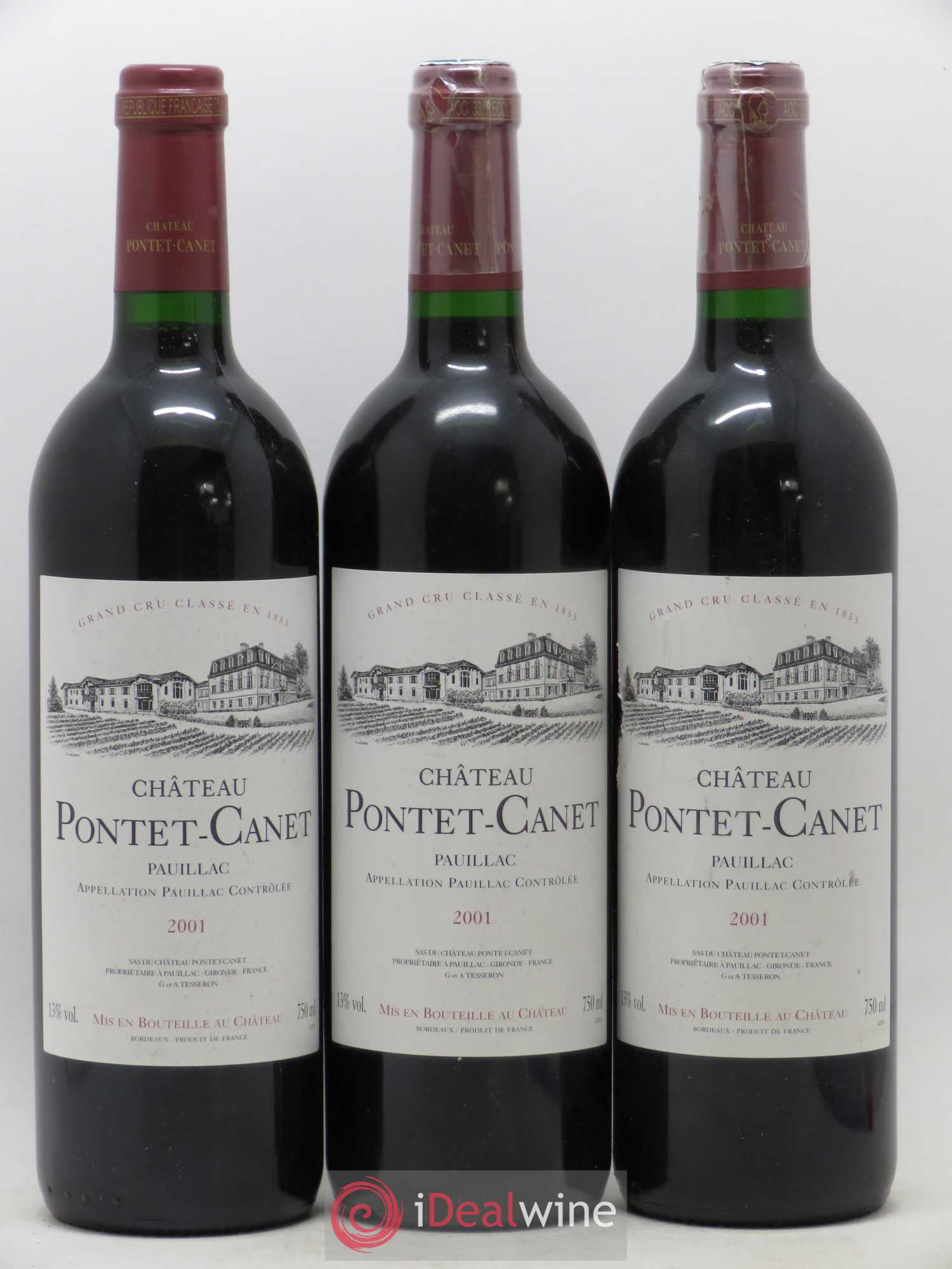 Château Pontet Canet 5ème Grand Cru Classé 2001 - Lot de 3 bouteilles - 0