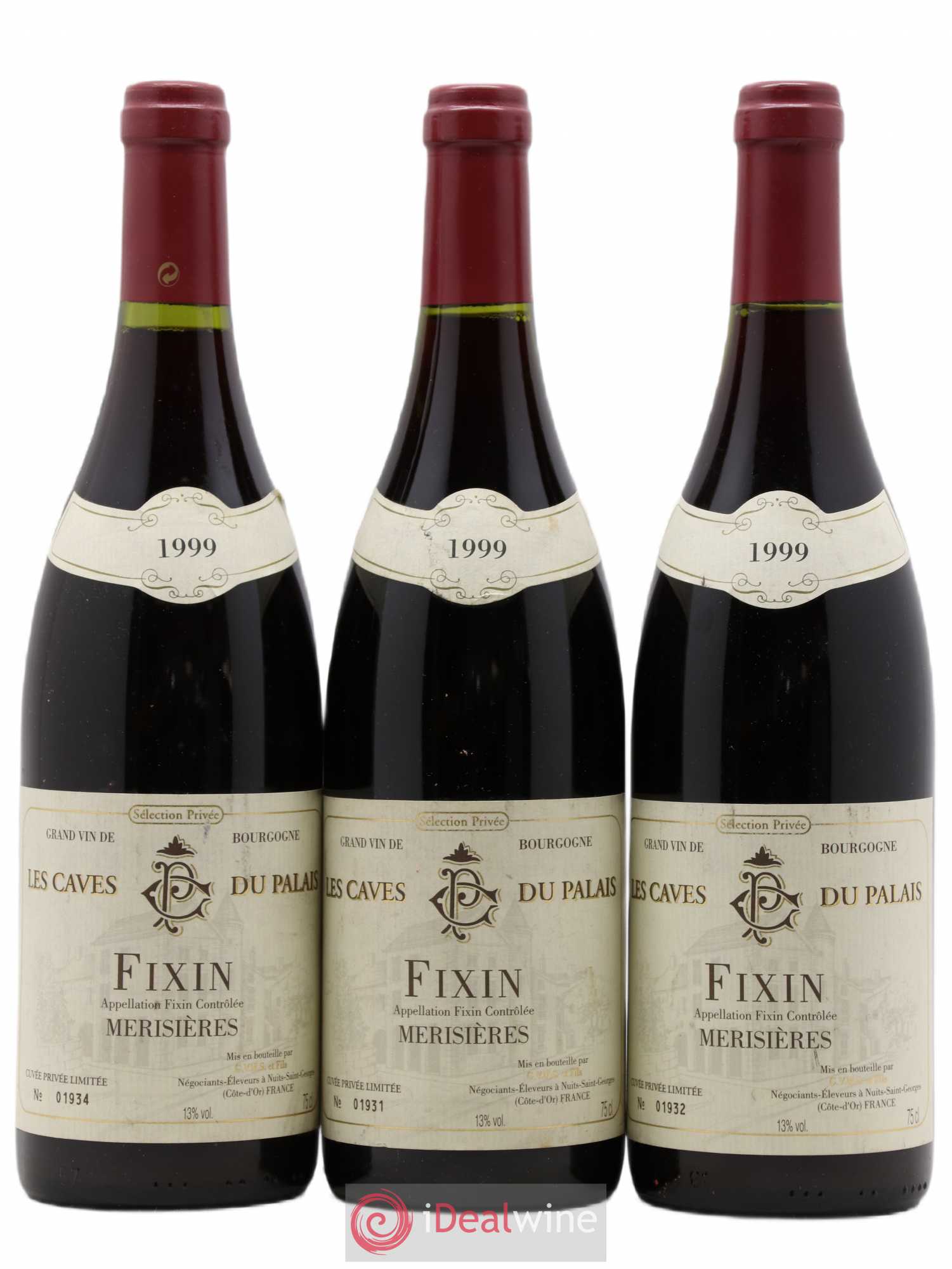 Fixin Merisières Les Caves Du Palais 1999 - Posten von 3 Flaschen - 0