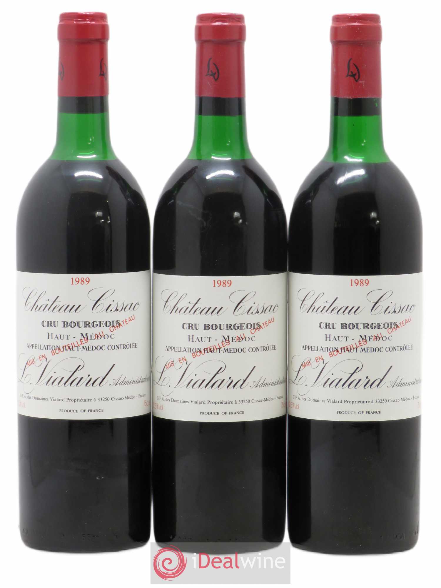 Château Cissac Cru Bourgeois 1989 - Lot de 3 bouteilles - 0