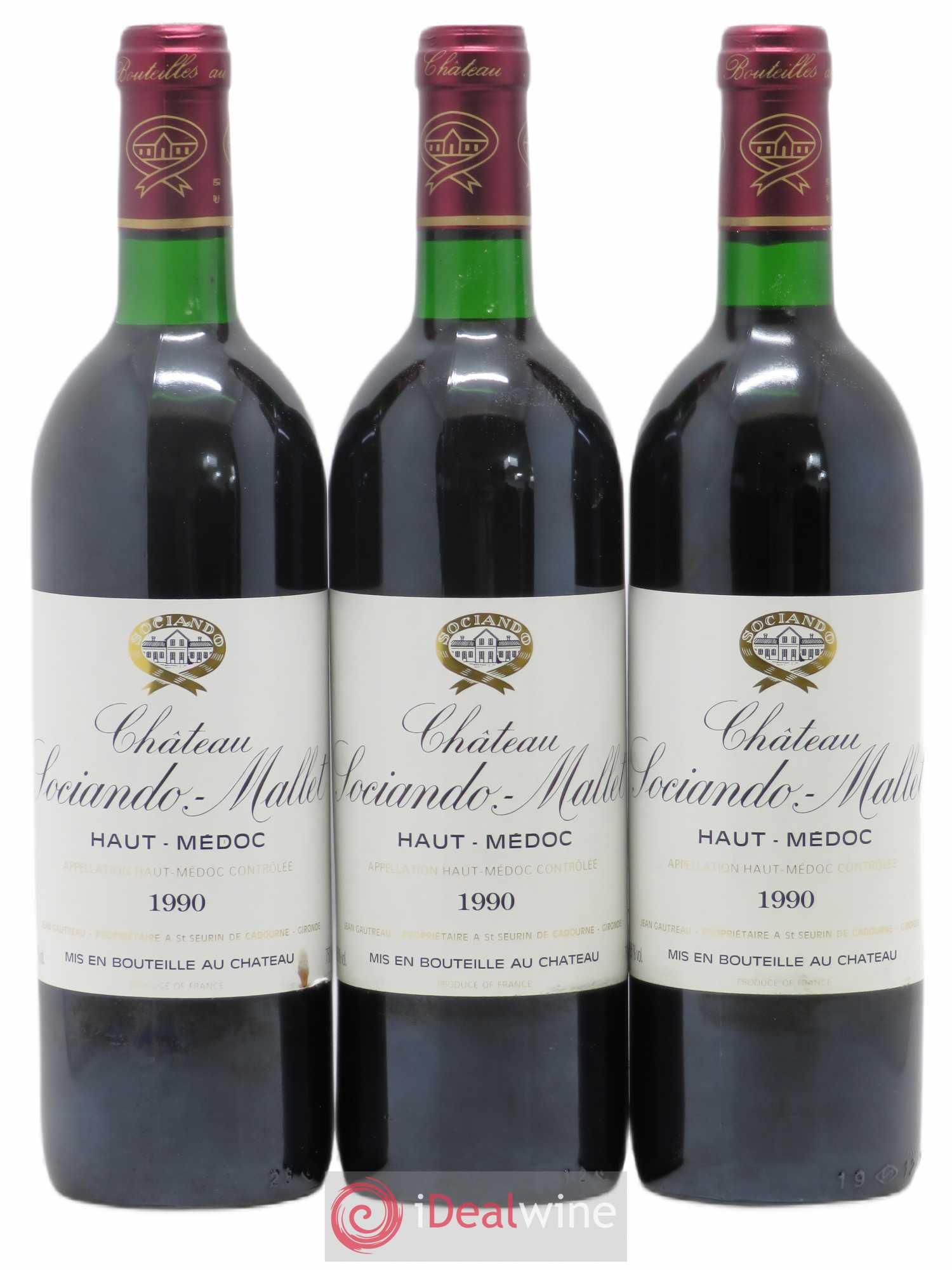 Château Sociando Mallet 1990 - Lot de 3 bouteilles - 0