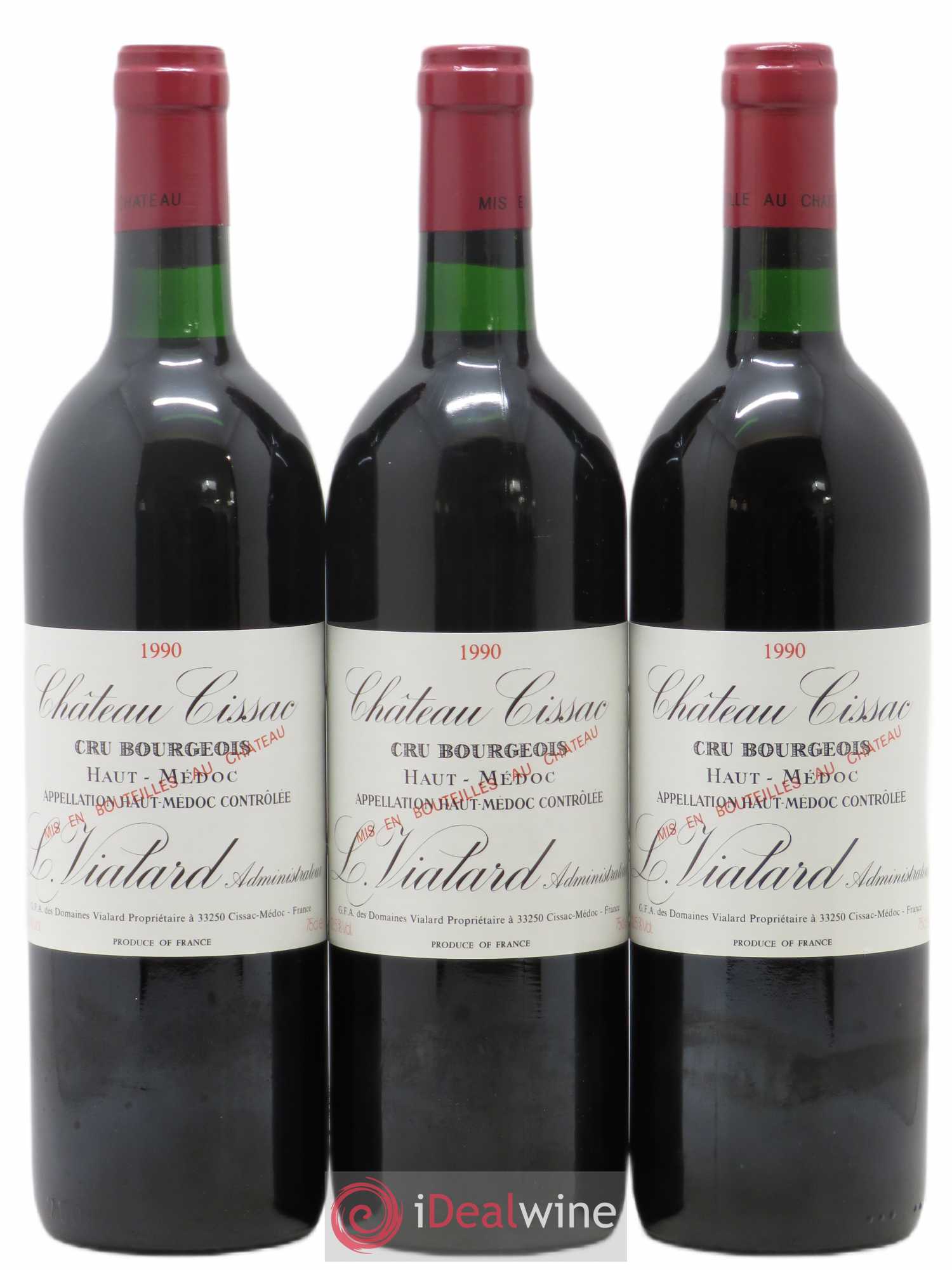 Château Cissac Cru Bourgeois 1990 - Lot de 3 bouteilles - 0
