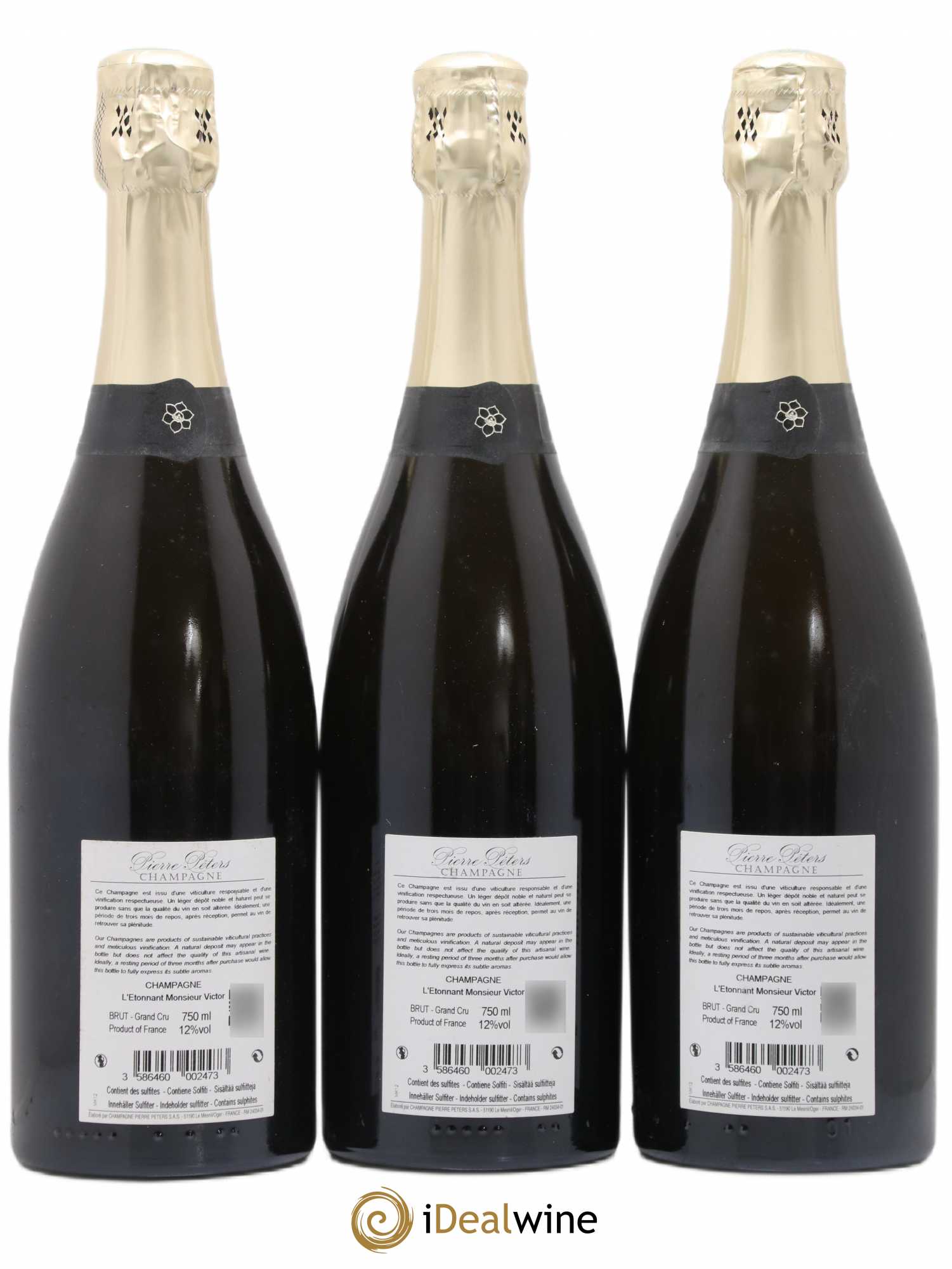 Champagne Monsieur Victor MK12 Domaine Pierre Peters 2012 - Lot of 3 bottles - 1