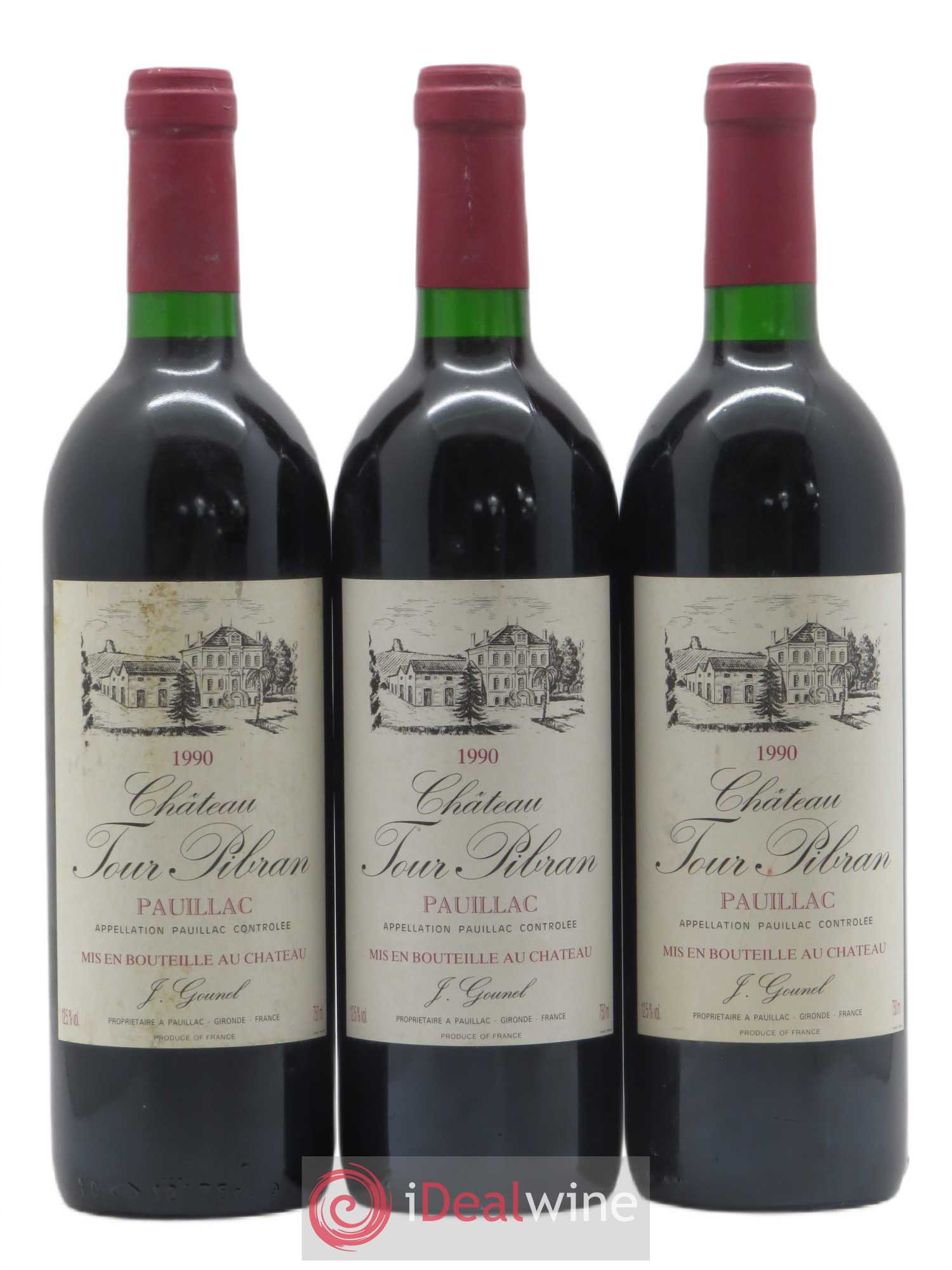 Château Tour Pibran Cru Bourgeois 1990 - Lot de 3 bouteilles - 0