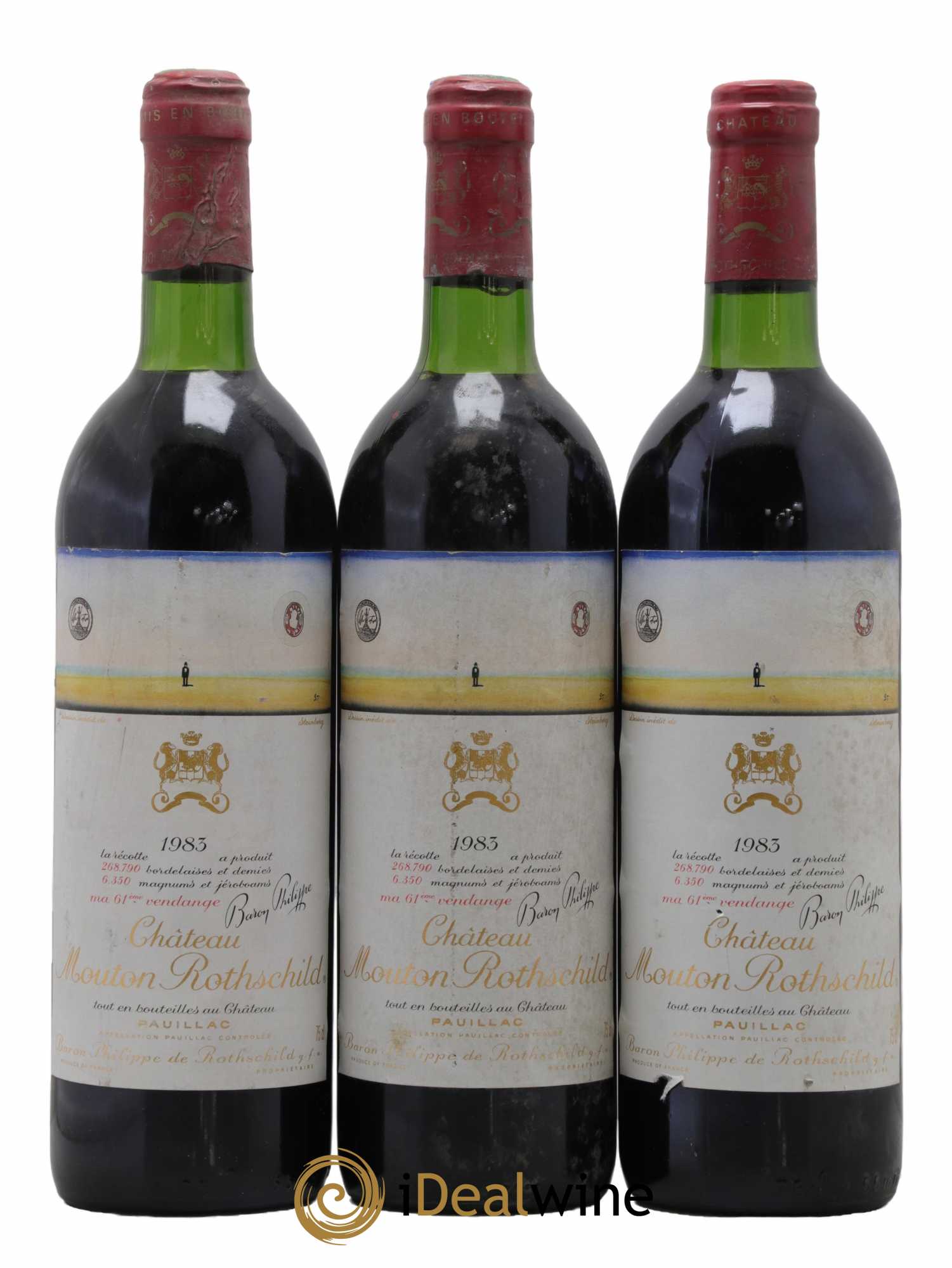 Château Mouton Rothschild 1er Grand Cru Classé 1983 - Lot de 3 bouteilles - 0