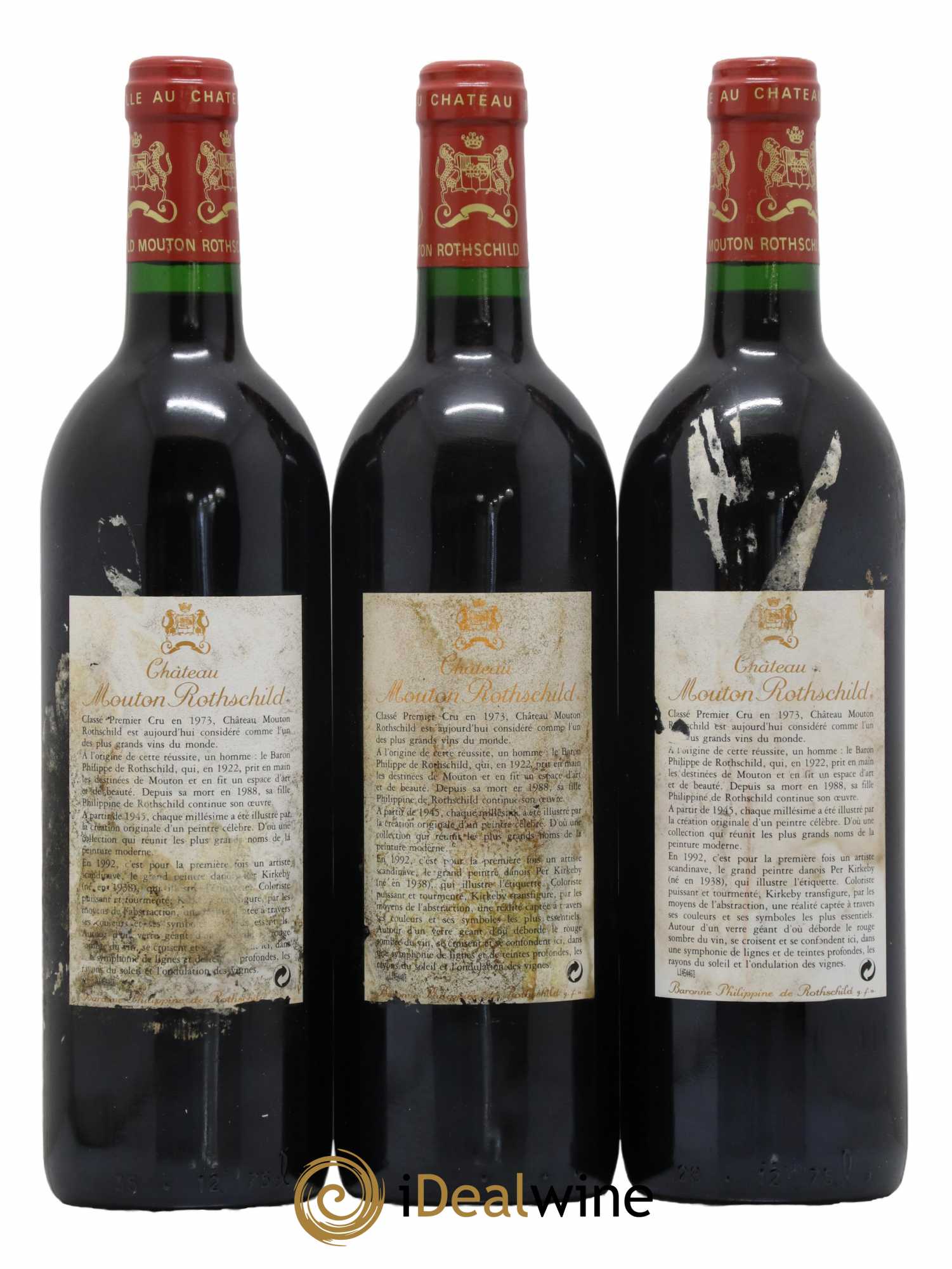 Château Mouton Rothschild 1er Grand Cru Classé 1992 - Lot de 3 bouteilles - 1