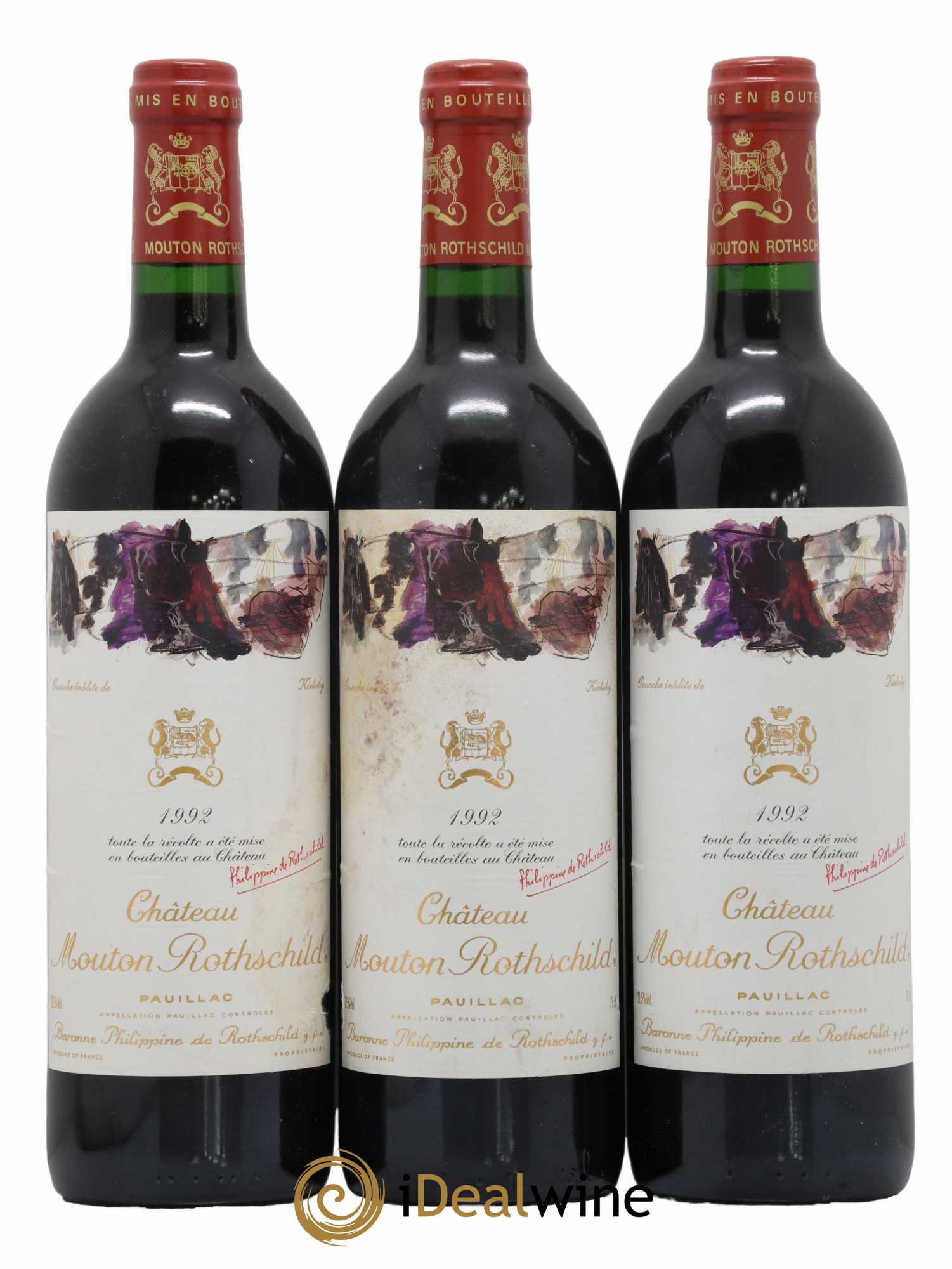 Château Mouton Rothschild 1er Grand Cru Classé 1992 - Lot de 3 bouteilles - 0