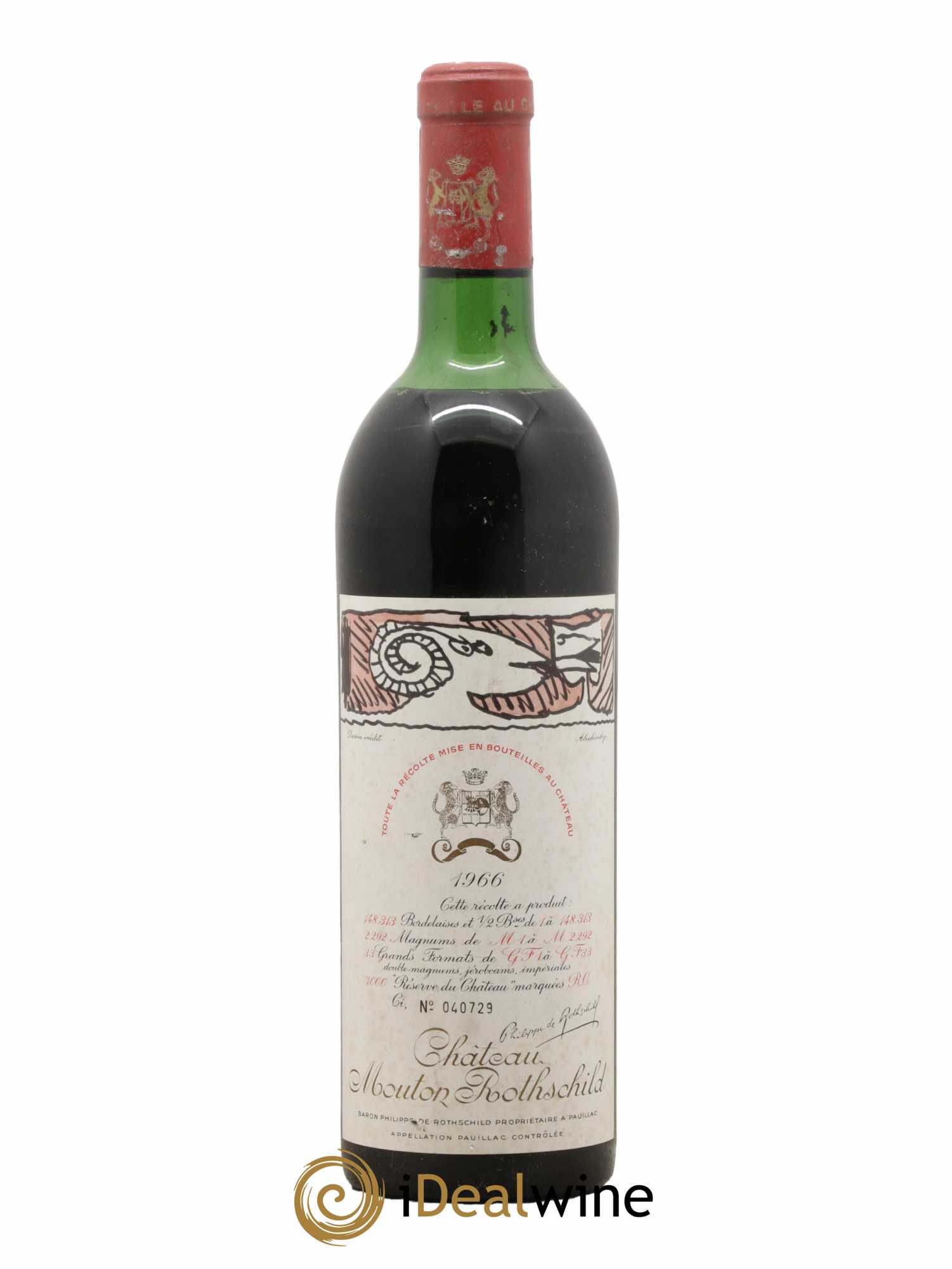 Château Mouton Rothschild 1er Grand Cru Classé 1966 - Lot de 1 bouteille - 0