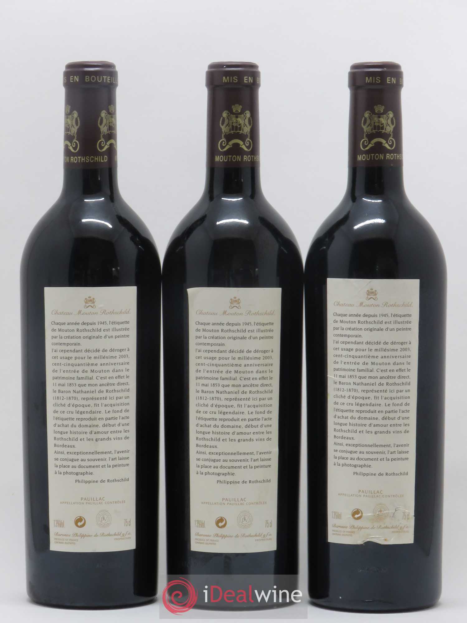 Château Mouton Rothschild 1er Grand Cru Classé 2003 - Lot de 3 bouteilles - 1