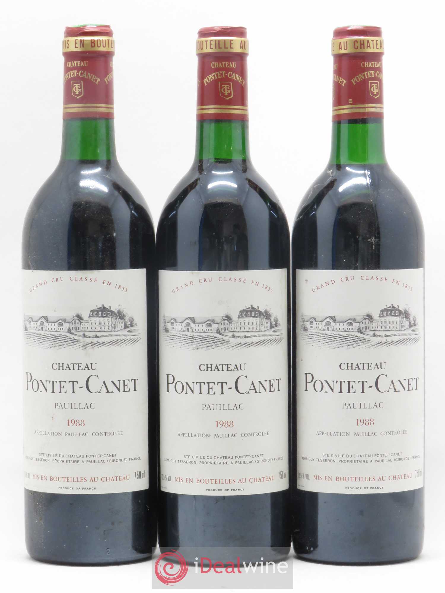 Château Pontet Canet 5ème Grand Cru Classé 1988 - Lot de 3 bouteilles - 0