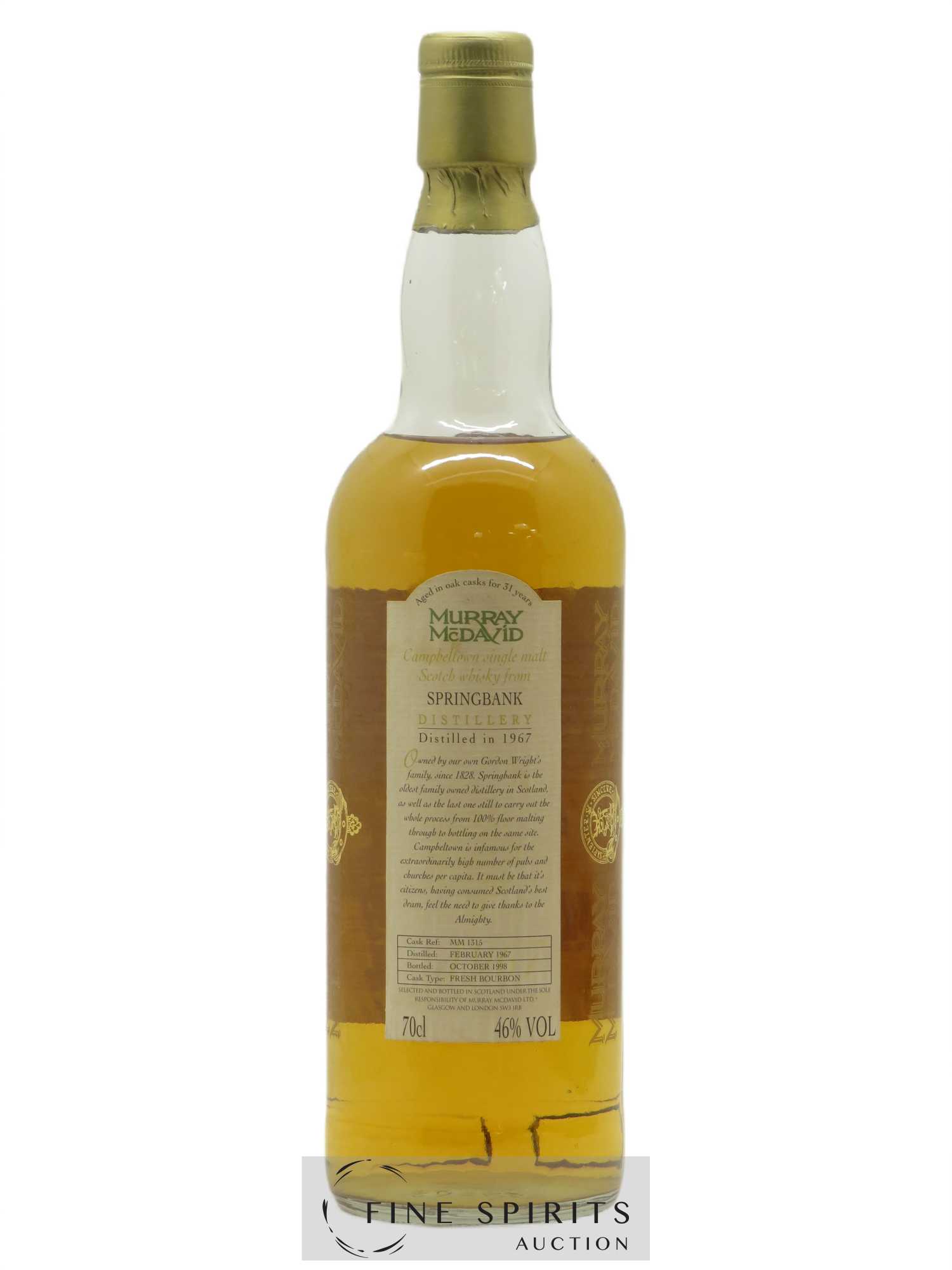 Springbank 31 years 1967 Murray Mc David Fresh Bourbon Cask n° MM1315 - bottled 1998 - Lot de 1 bouteille - 0