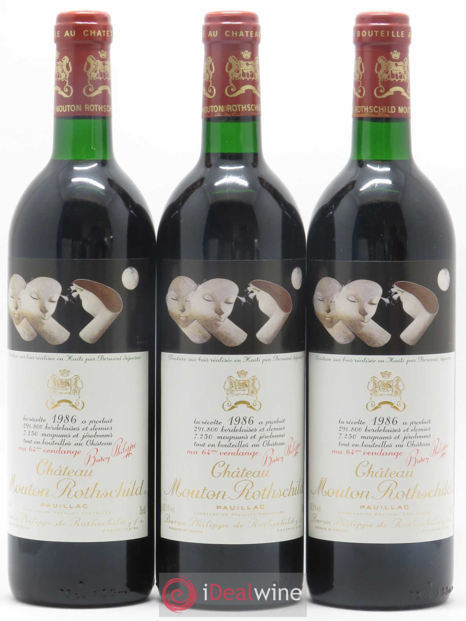 Château Mouton Rothschild 1er Grand Cru Classé 1986 - Lot de 3 bouteilles - 0
