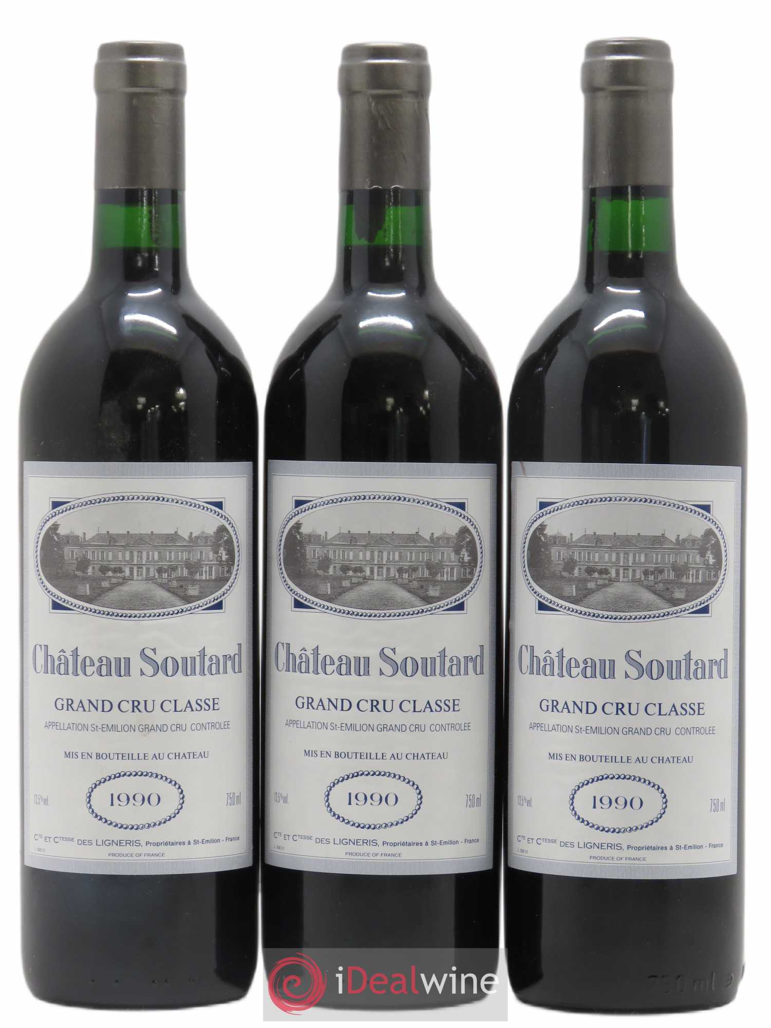 Château Soutard Grand Cru Classé 1990 - Lot de 3 bouteilles - 0