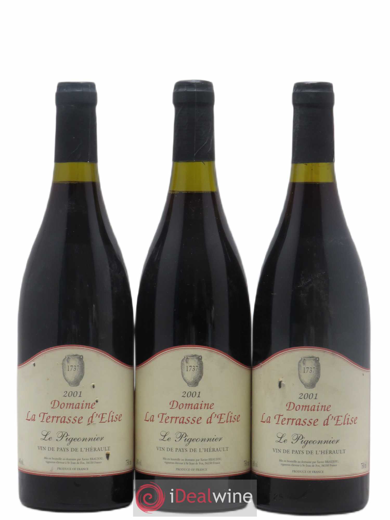 Pays d'Hérault Le Pigeonnier Terrasse d'Elise (Domaine de la) 2001 - Lot de 3 bouteilles - 0
