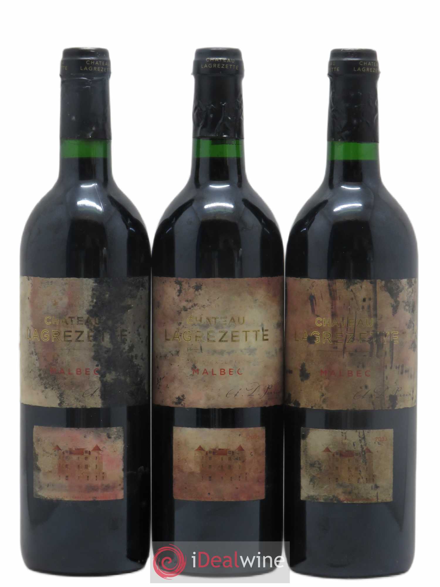 Cahors Château Lagrezette Alain Dominique Perrin Malbec 2003 - Lot de 3 bouteilles - 0