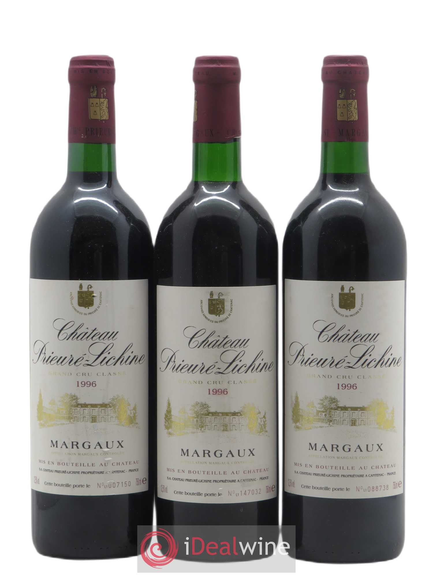 Château Prieuré Lichine 4ème Grand Cru Classé (sans prix de réserve) 1996 - Lot de 3 bouteilles - 0