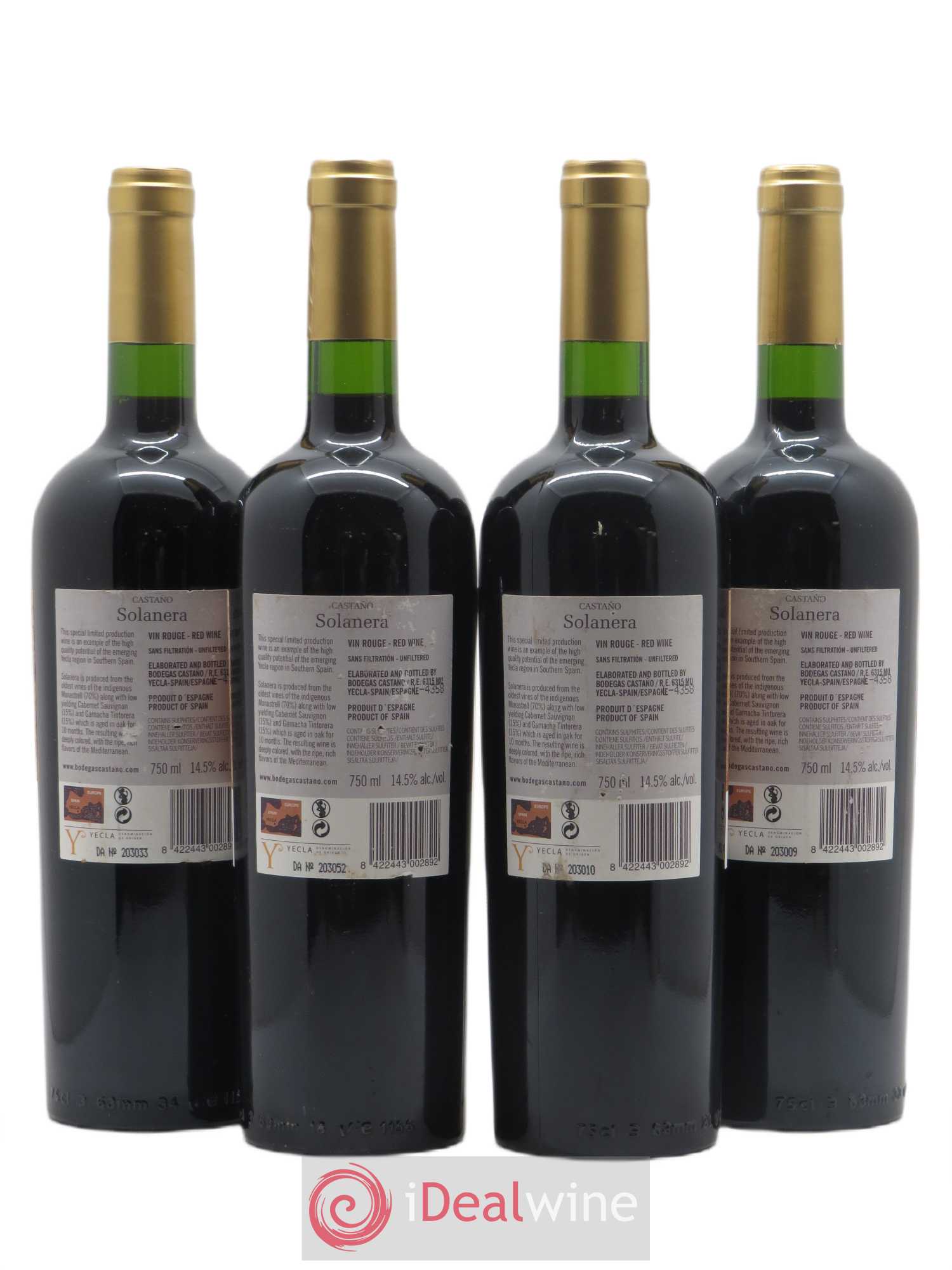 Yecla Vinas Viejas Solanera Bodegas Castano (sans prix de réserve) 2012 - Posten von 4 Flaschen - 1