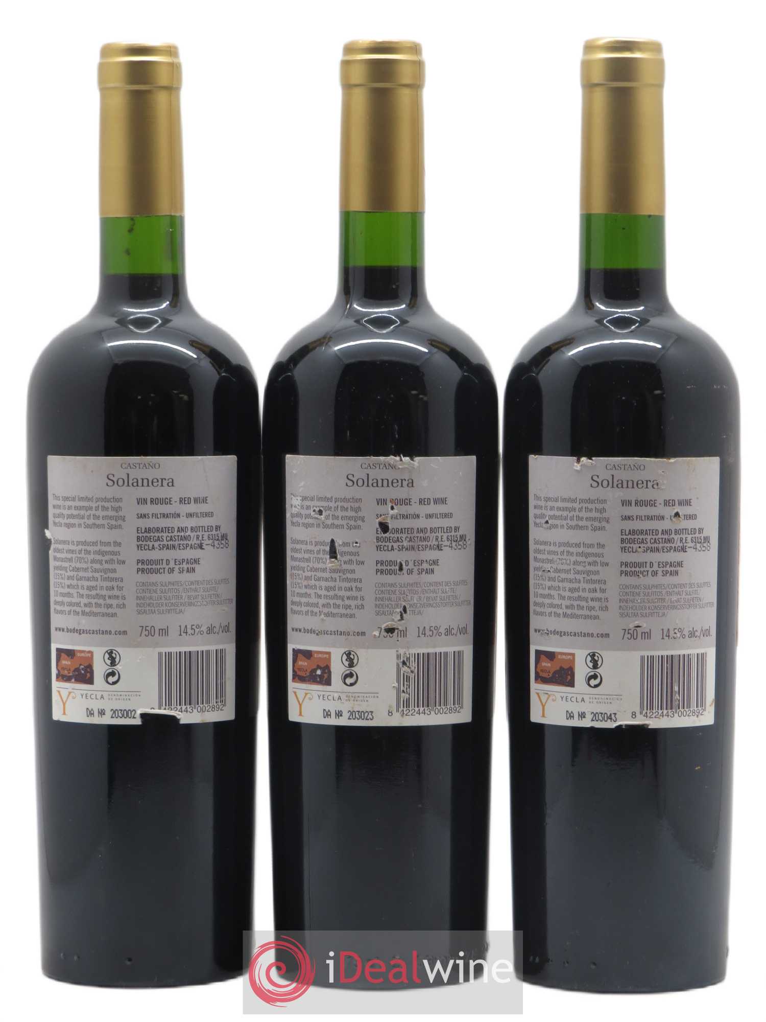 Yecla Vinas Viejas Solanera Bodegas Castano 2012 - Posten von 3 Flaschen - 1